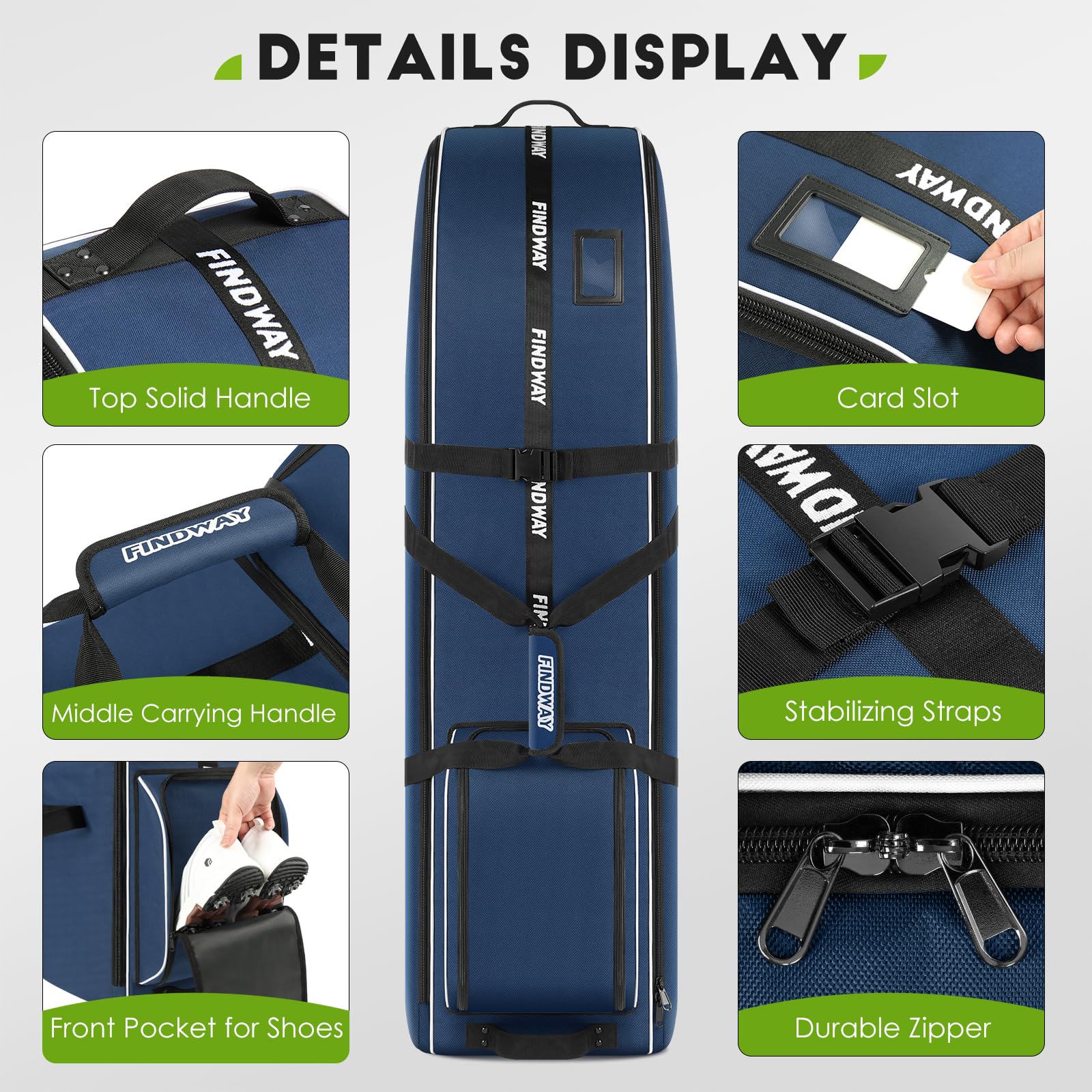 Findway Sac de Voyage de Golf à Roues, 900D Oxford Imperméable/Résistant Rembourré, Premium, Pad Amovible pour Protection Clubs en Vol