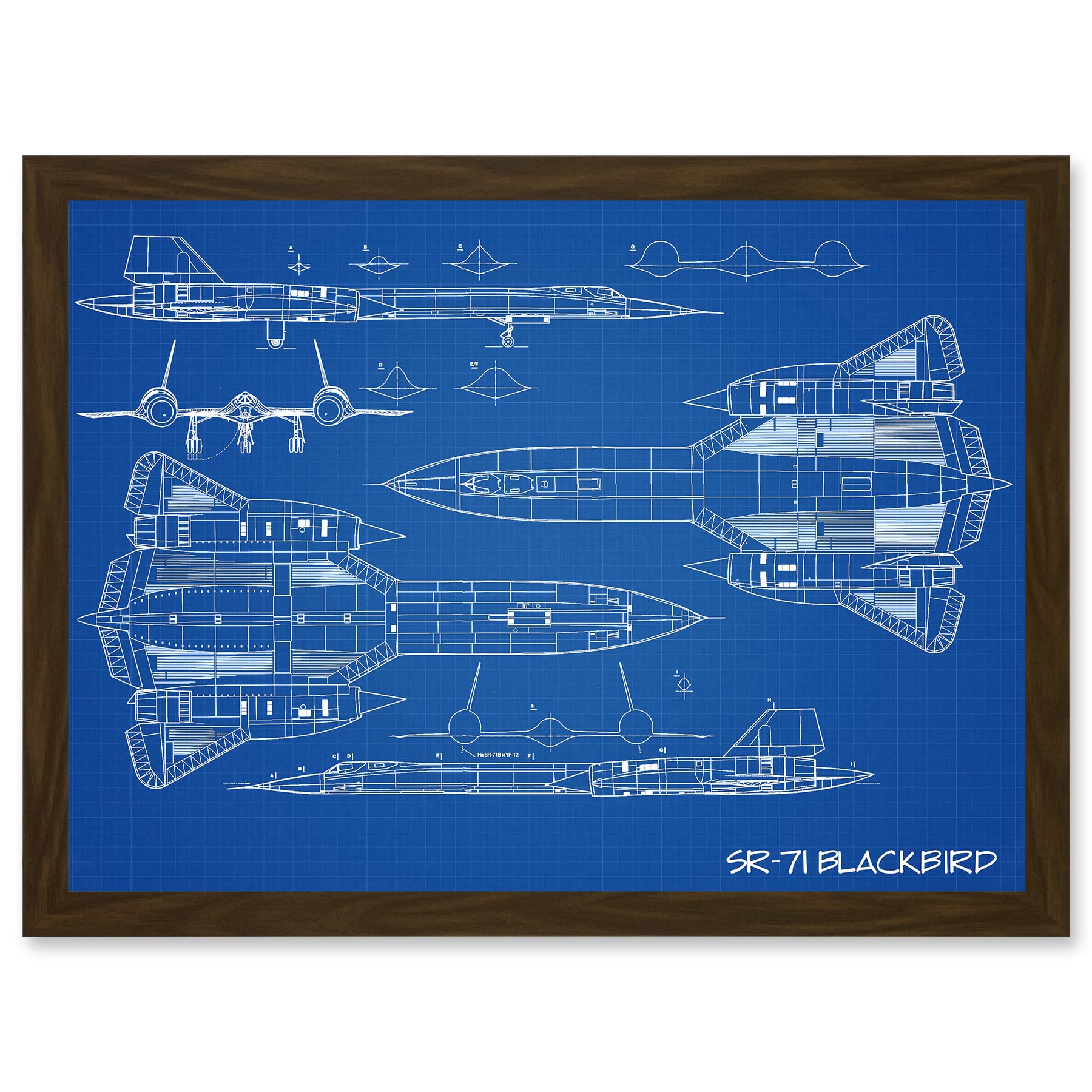 Artery8 SR-71 Blackbird Habu US Airforce Aircraft Spy Plane Blueprint Plan Artwork Framed Wall Art Print A4