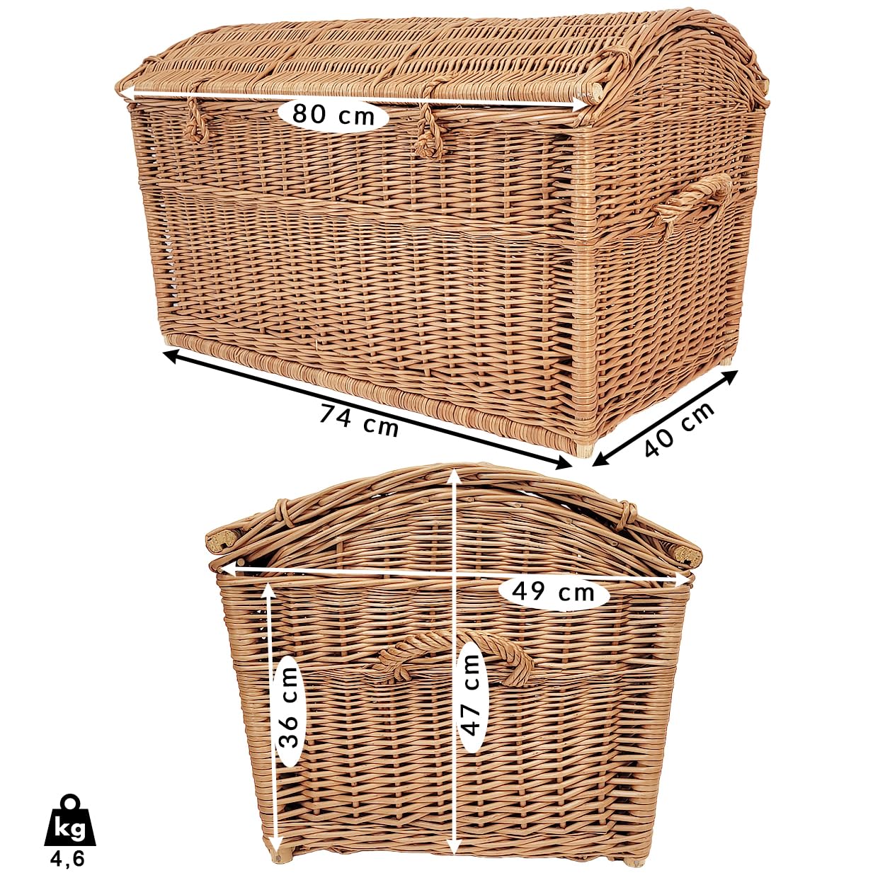 weeco Capiente cestino in vimini XL - Baule da pirata per giocattoli - Cestino in vimini resistente - realizzato a mano e naturale - 80x48x48 CM - Grande bidone naturale di vestiti, cuscini