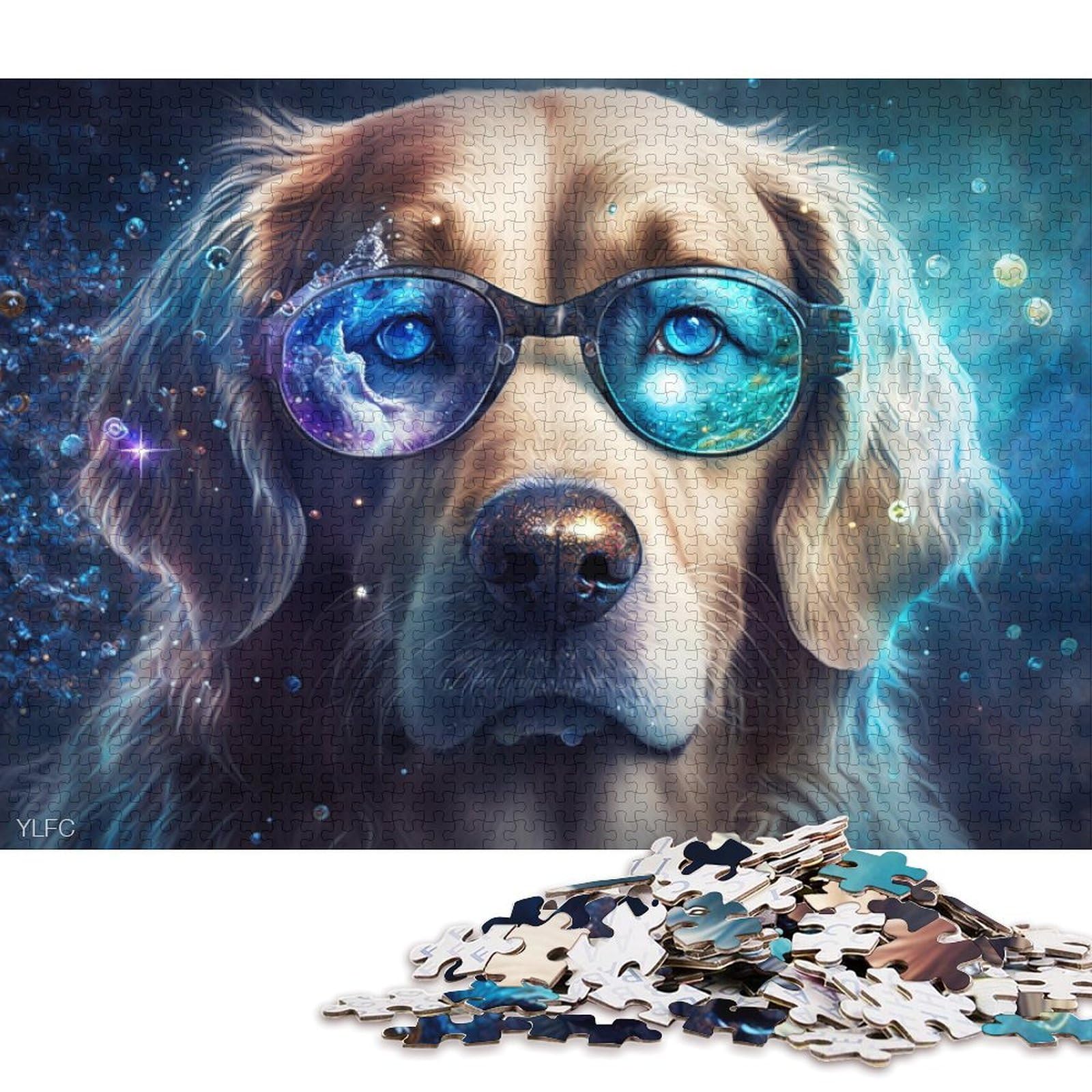 Puzzle for Adults Magic Art Golden Retriever 1000 Piece Jigsaw Puzzle Game Cardboard Jigsaw Puzzle for Adults & Kids Age 12 Up Family Activity 38 * 26cm/1000pcs