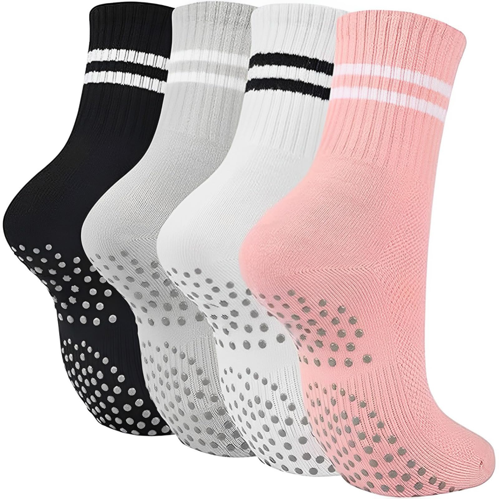 3 Paar Pilates Socken Damen - Anti-Rutsch Mit Vintage Streifen, Für Yoga & Fitness