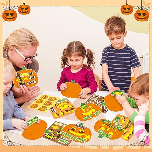 Miniatura 4 de Juego de 30 adornos colgantes de calabaza cristiana de Jesús para Halloween, divertidos recortes de calabazas con cuerdas, decoración de cruz de