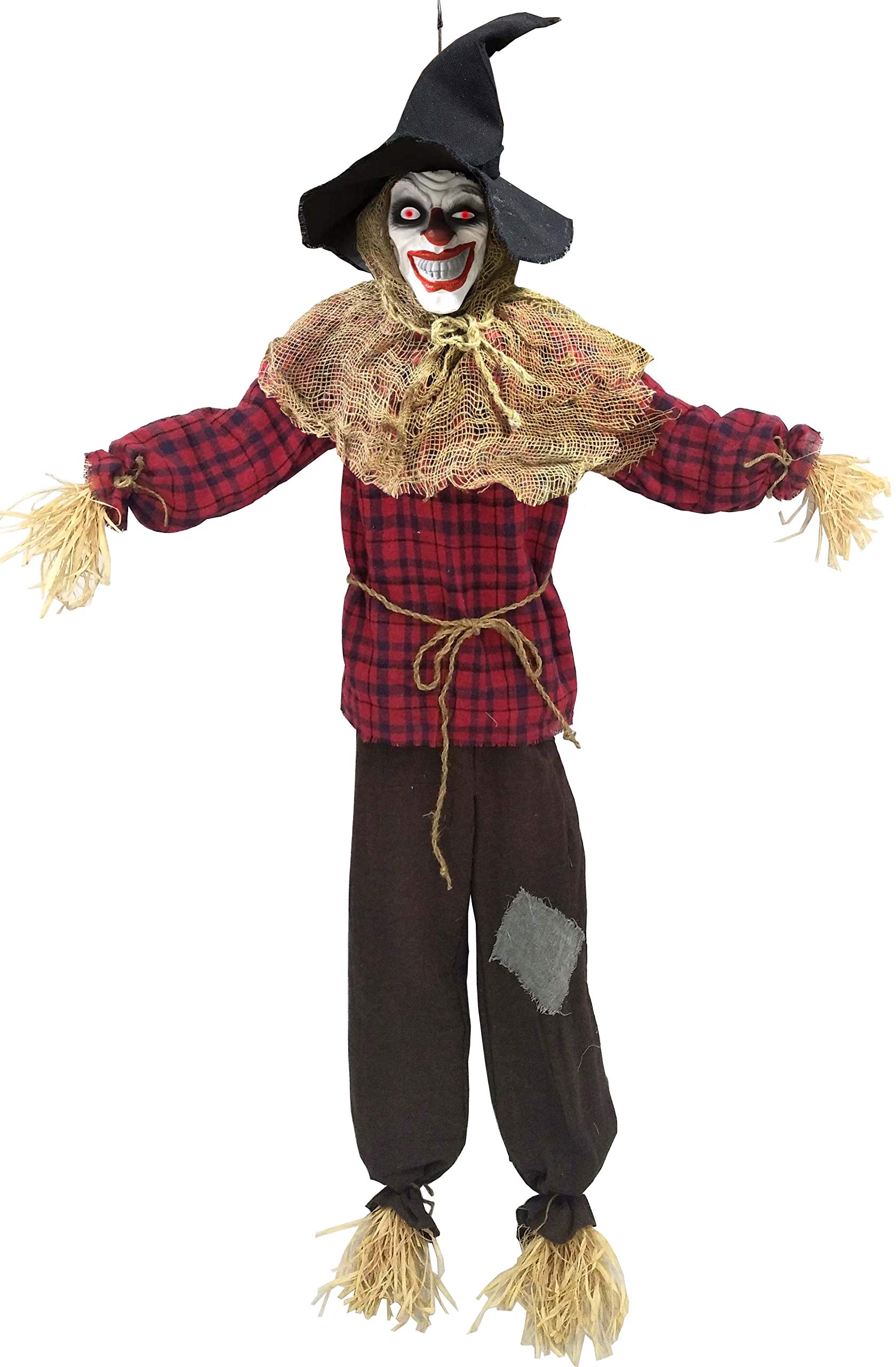 Creepy Scarecrow 72" Tall with Red LED Eyes, Scary Hanging Halloween Decoration Prop