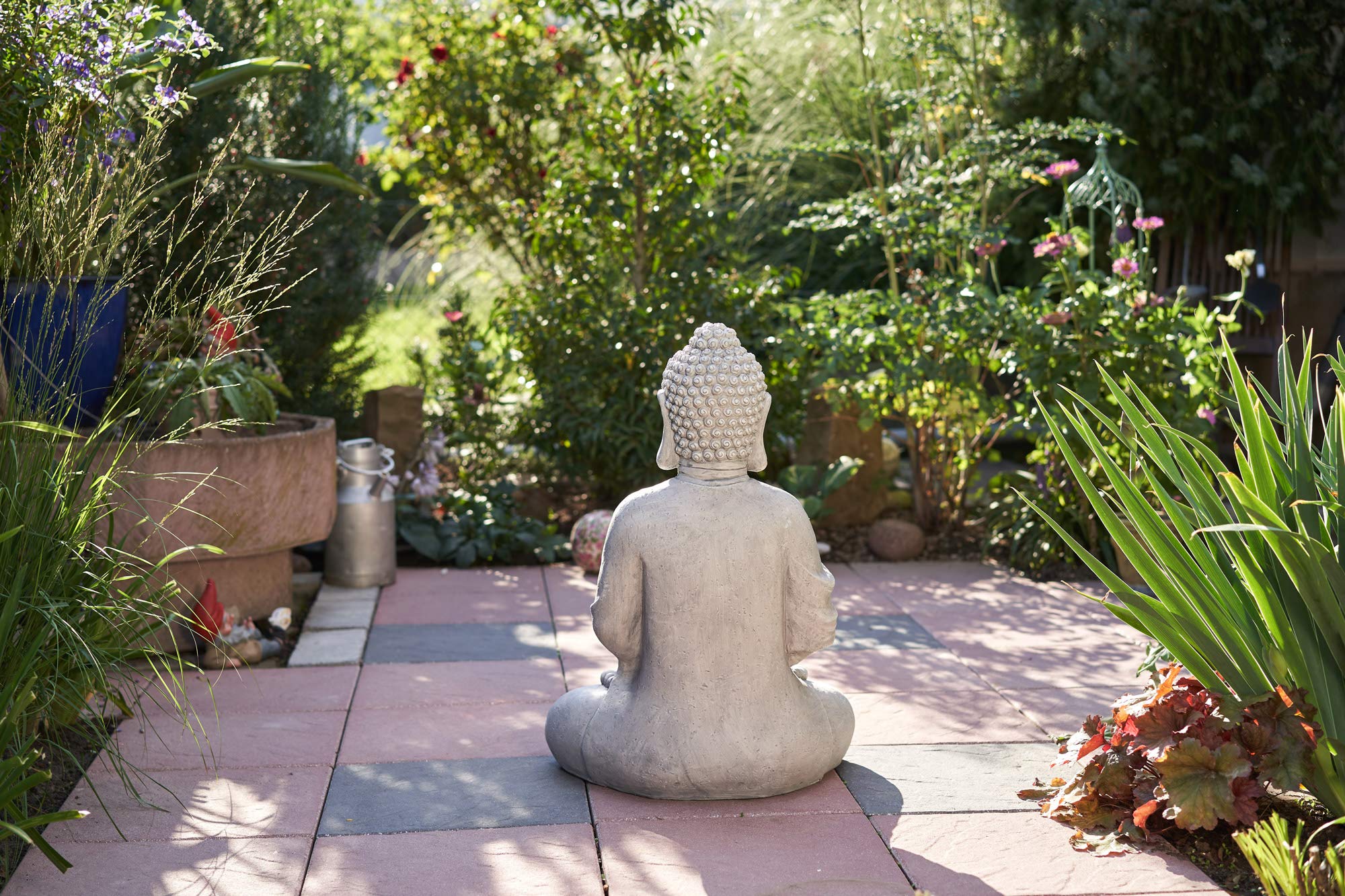 Worldconnection XXXL Grand Bouddha 70 cm Aspect Pierre Décoration de Jardin Statue Sculpture Feng Shui Assis Aspect Pierre