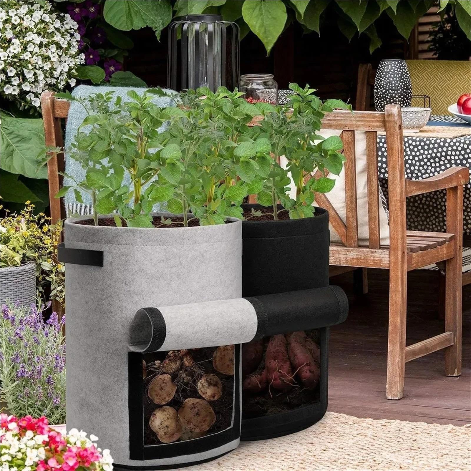 Stofftopf Pflanzbeutel aus Filz, Vliesstoff | For den Garten(Camel-S-3PCS)