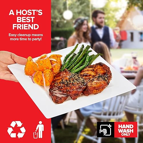 Miniatura 5 de Stock Your Home 60 platos de plástico cuadrados blancos de alta calidad, platos desechables elegantes para fiestas, juegos de vajilla de boda