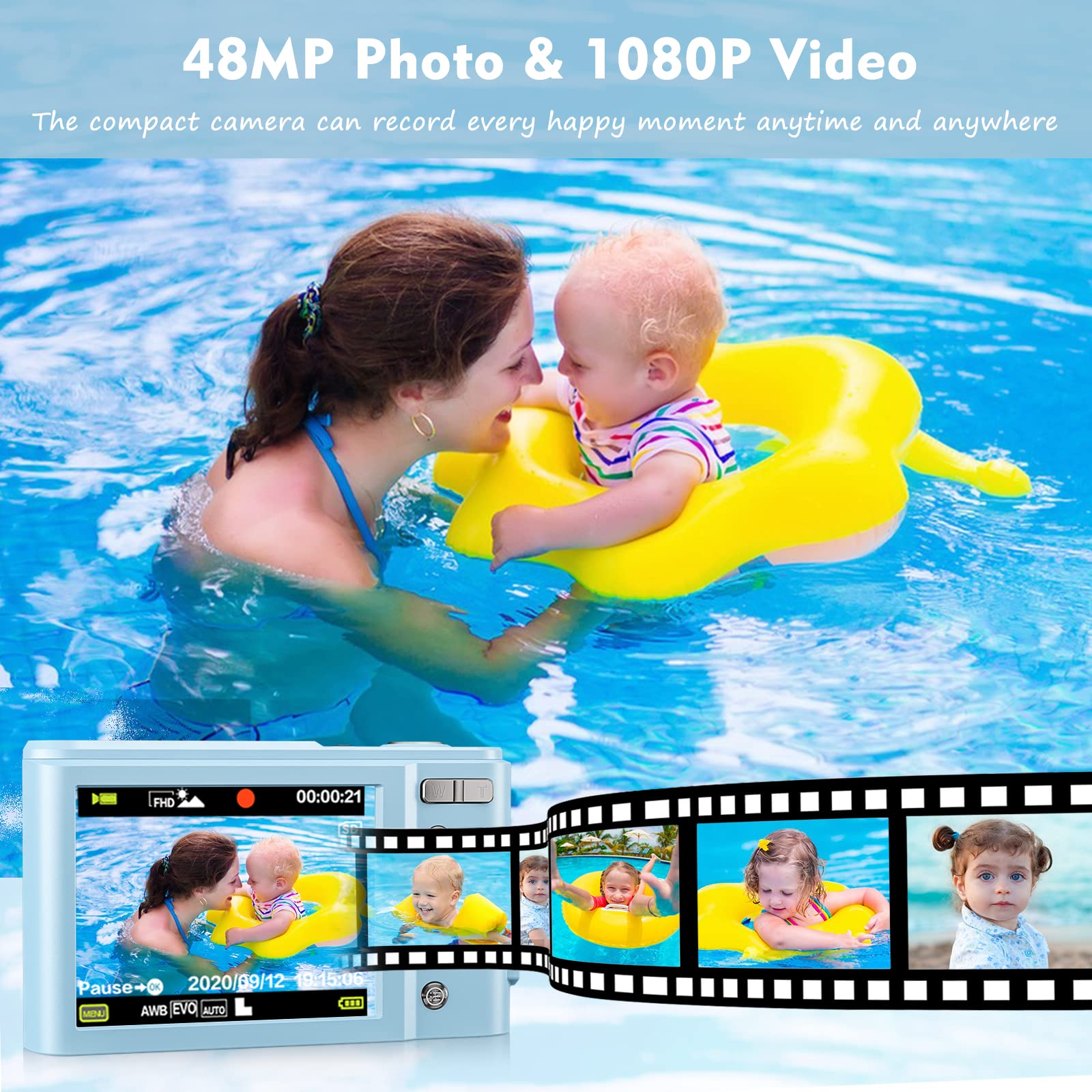 Fotocamera Digitale Autofocus con 32G Scheda 1080P 48MP Compatta 16X Zoom Stabilizzazione Immagine Fotocamere Digitali Favorire Hobby per Bambini/Studenti