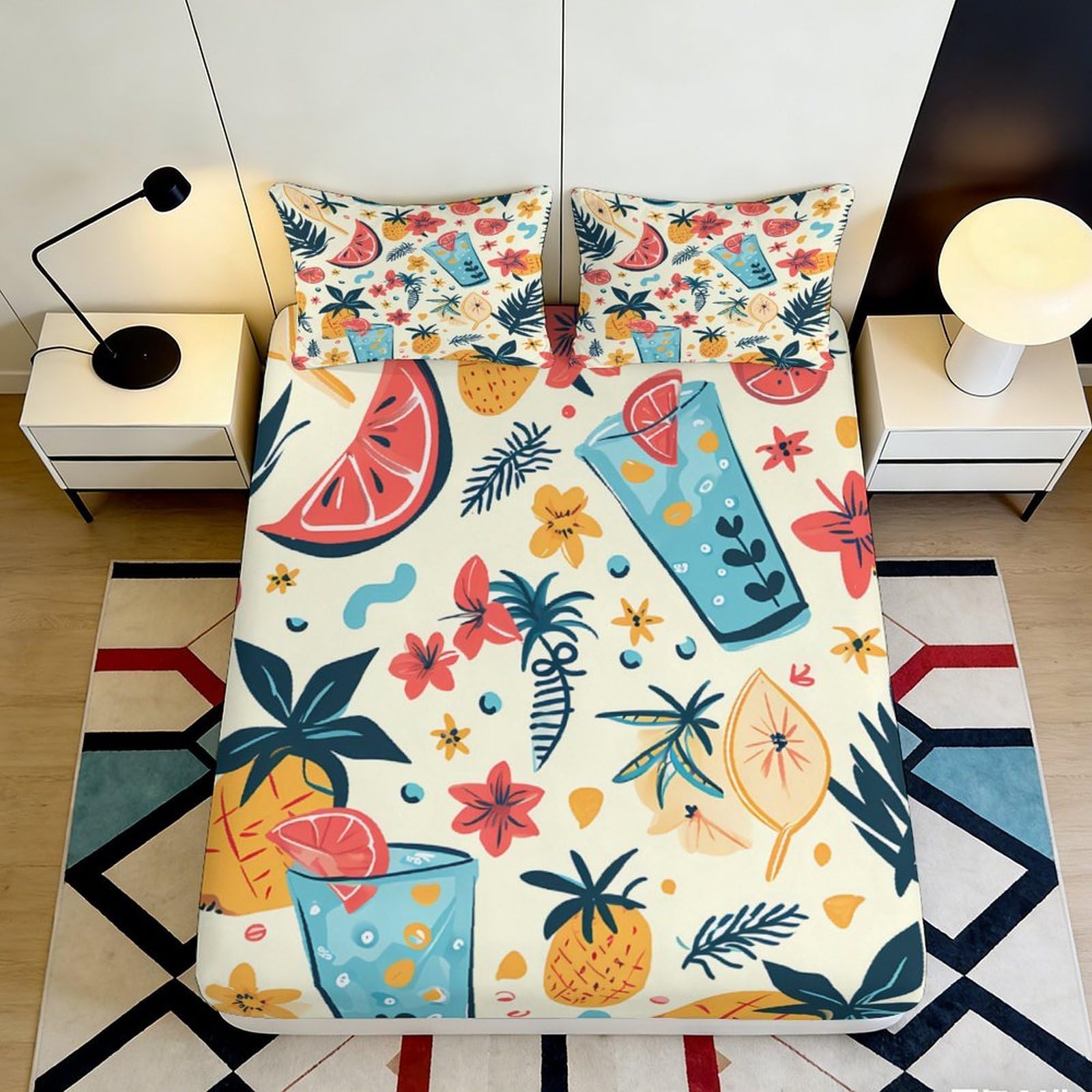3D Printed Tropical Fruit Fitted Sheet Microfiber Soft Watermelon Pineapple Bed Cover for Bedroom Dorm Mattress Decor 120x200x25cm