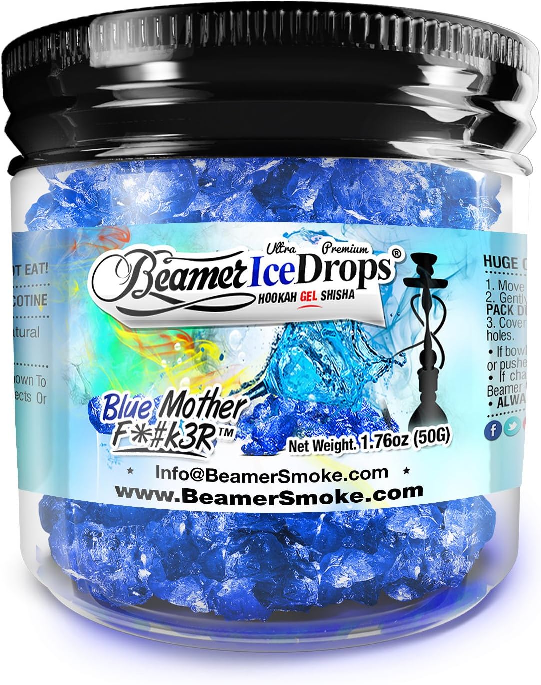 Blue Mother F*#k3R 50G Ultra Premium Beamer Ice Drops ¨ Hookah Shisha Smoking Gel. Each bowl lasts 2-4 Hours! USA Made, Huge Clouds, Amazing Taste! Better Taste & Clouds than Tobacco! 2-3 bowls per Jar!