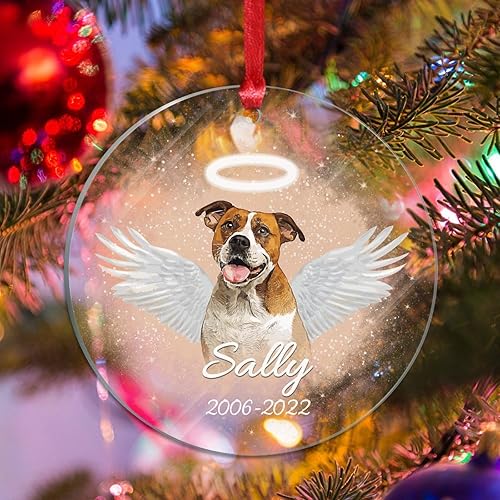Adorno  Adornos de Navidad personalizados para perro de ángel, Pit Bull Terrier con alas para perro en el cielo, decoración de árbol de Navidad,