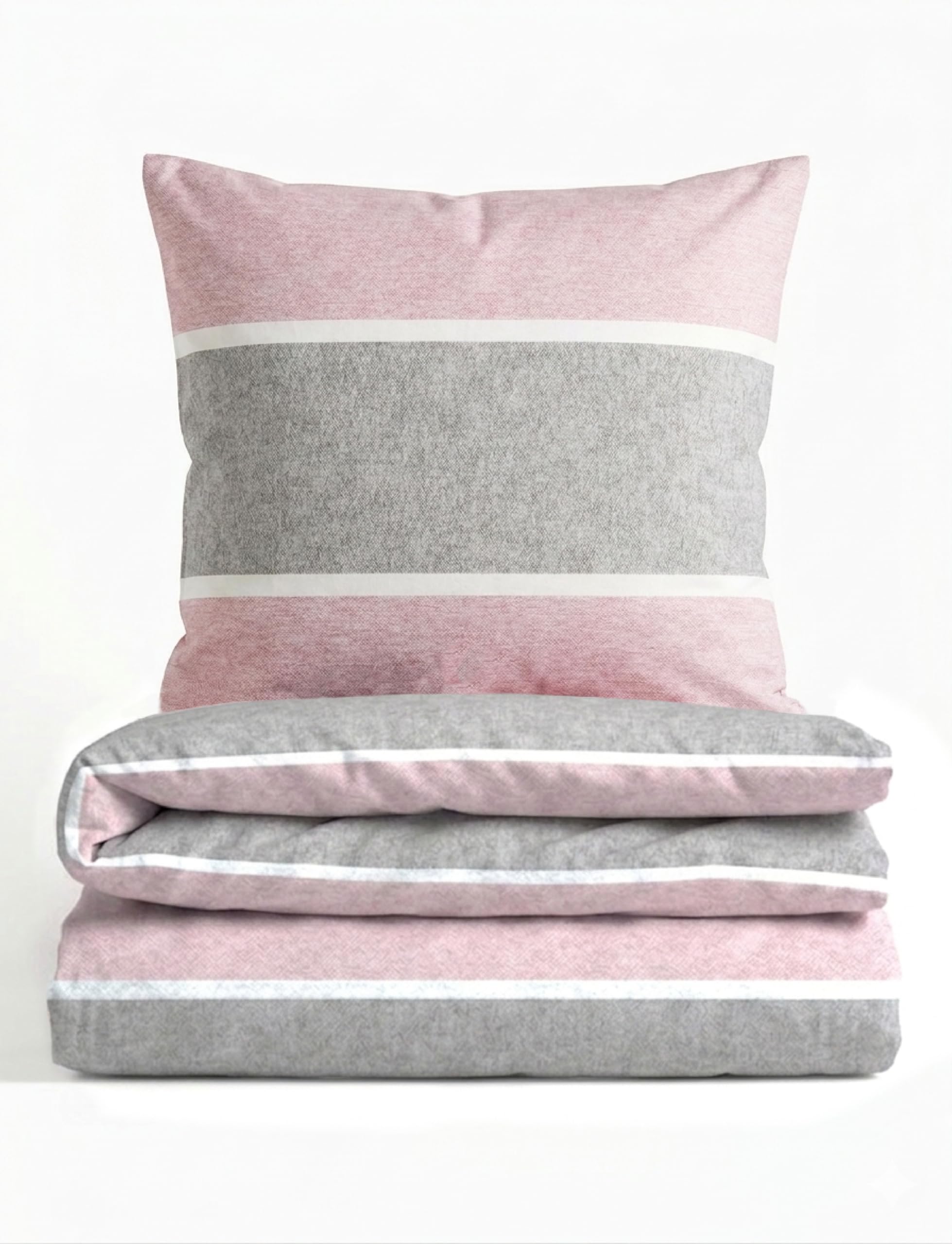 biberna Premium Melange-Flanell Bettwäsche 155x220 cm rosa | Biber 2-teilig mit Kissenbezug 80x80 cm | 100% Baumwolle | wärmend & weich | Reißverschluss | Winterbettwäsche | Streifen | Modell 0840506