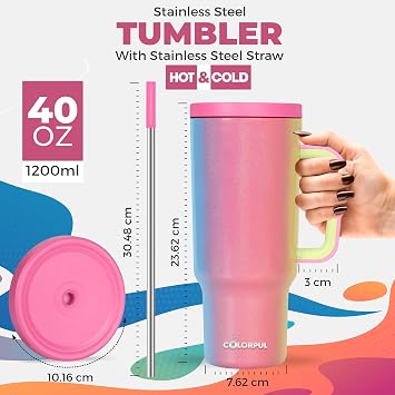40oz Stainless Steel Tumbler with Handle & Leak-Proof Lid | Insulated coffee tumblers | Keeps Cold 34H/Hot 10H | insulated tumblers with Straw | Cupholder Friendly | Mom birthday gifts (Carnival)