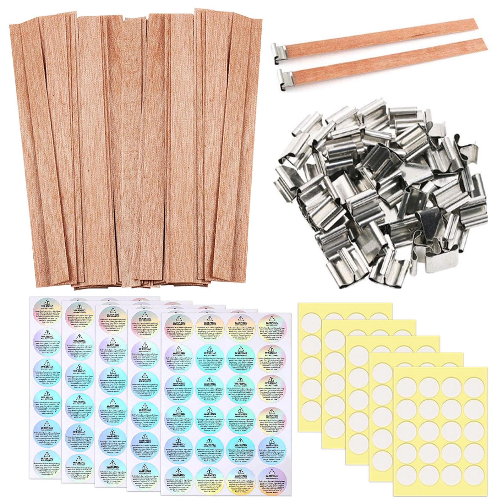 420 Pcs Candle Making Kit with 100 Wood Wicks & Metal Bases