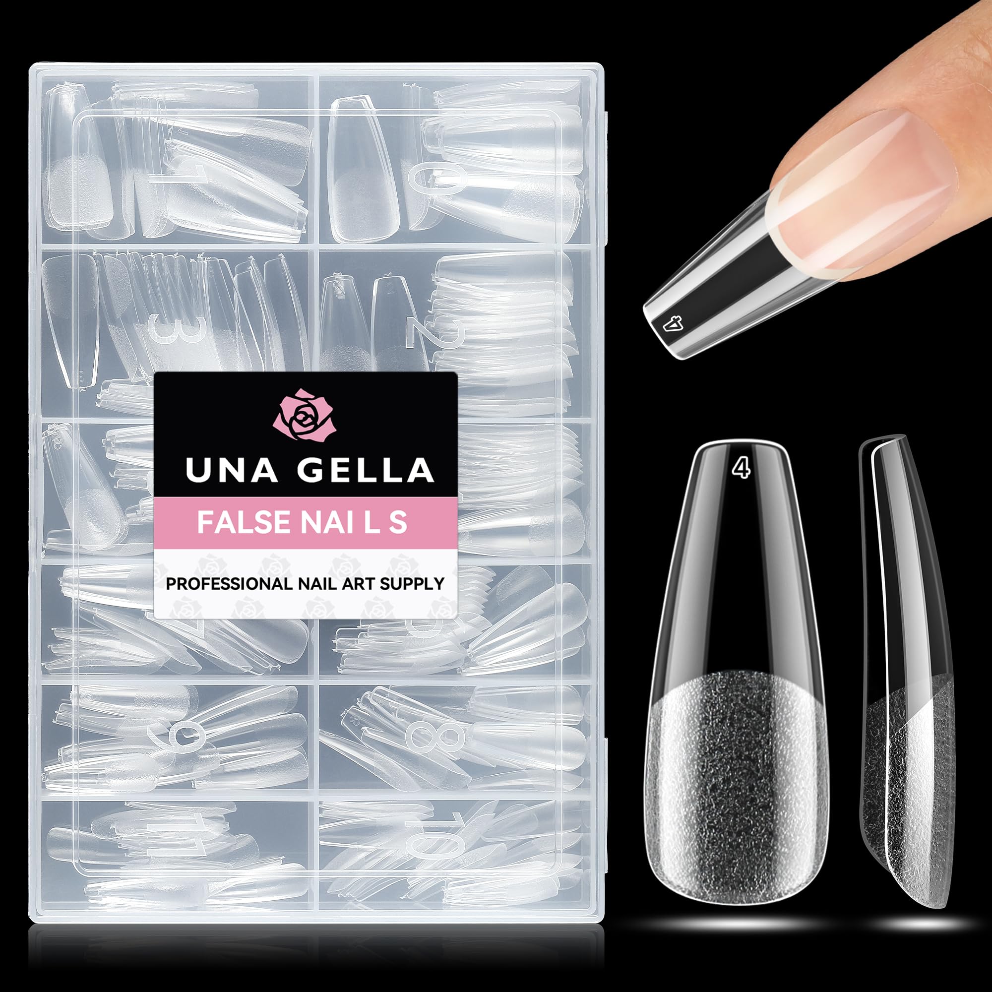 UNA GELLA Long Coffin Nail Tips: 216pcs Coffin Acrylic Fake Nails Full Cover Gel Nail Tips Press On Nails Clear Tips for Nail Extension DIY Salon 12 Sizes