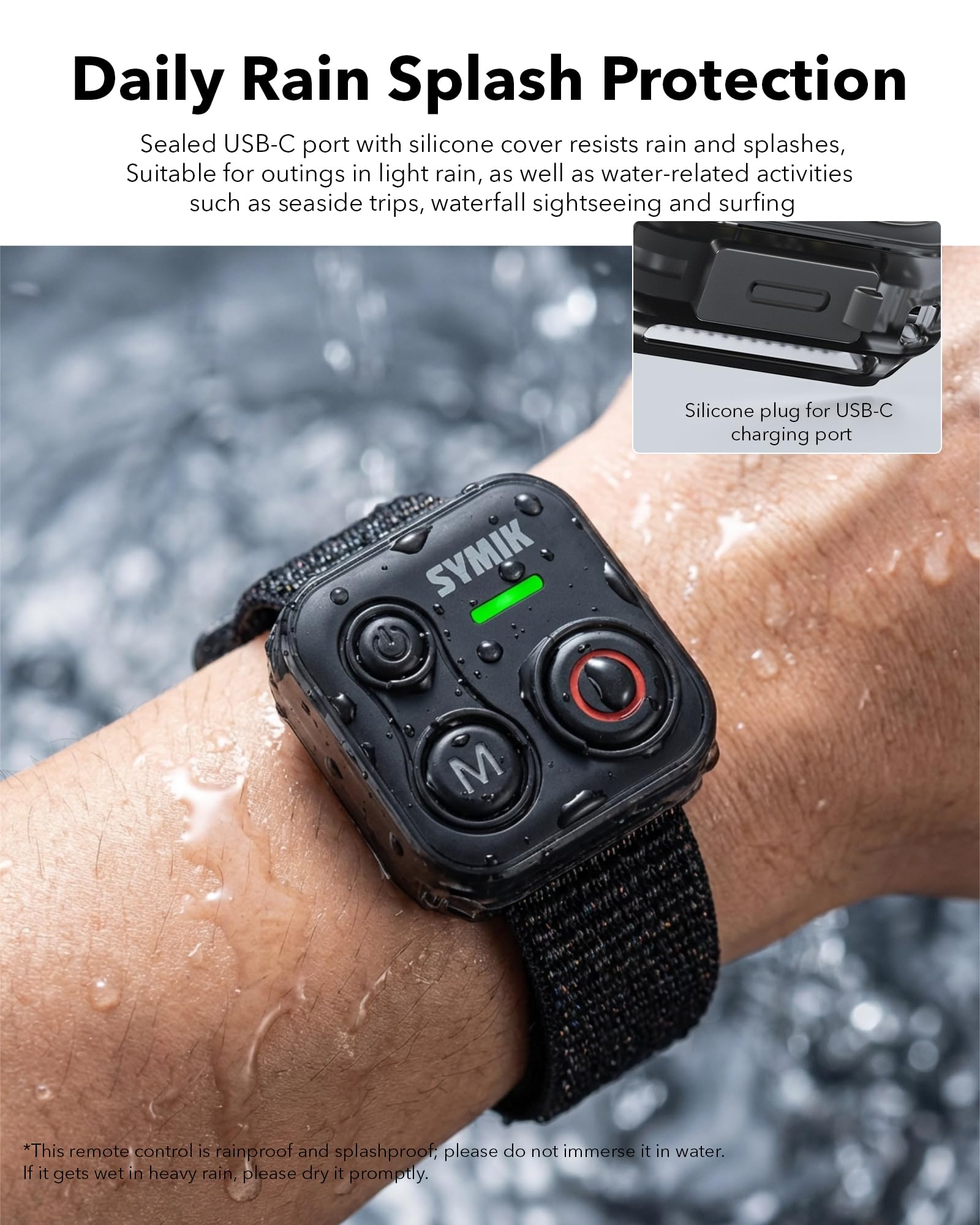 SYMIK Telecomando Universale per Insta360, GoPro, DJI, Smartphone | Controller Bluetooth per Scatto di Action Cam, Resistenza agli Schizzi, Portata 70m, Batteria 120h, Ricarica Type-C