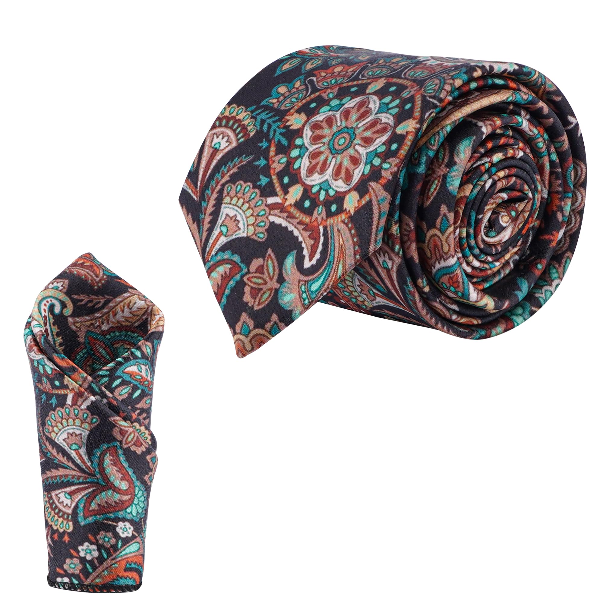 calixto Satin Paisley Printed Neck Tie for Men with Matching Pocket Square – Elegant Formal Necktie Set for Weddings, Business (Pack of 2)-picture-20