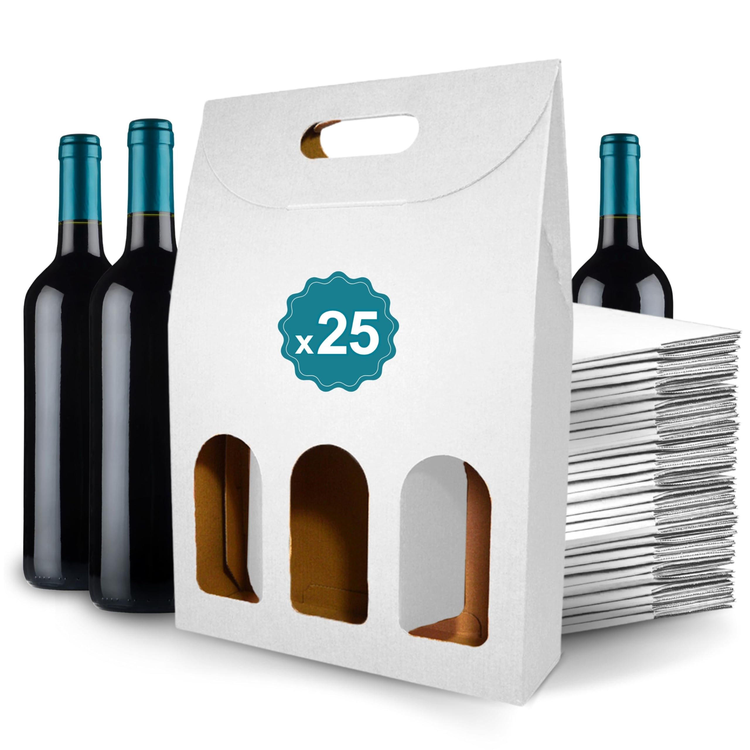 25 Cajas de Cartón Blanco Vacías para 3 Botellas de Vino 27x9x40cm | Estuches para Regalo y Embalaje de Vino | Maletas de Vino para Regalar: Pascua, Cumpleaños, Navidad