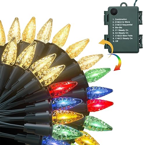 Miniatura 10 de mollie Tira de luces de Navidad con 50 luces LED de 17 pies, 8 modos de luces LED, funciona con pilas, impermeable, con cable verde, para