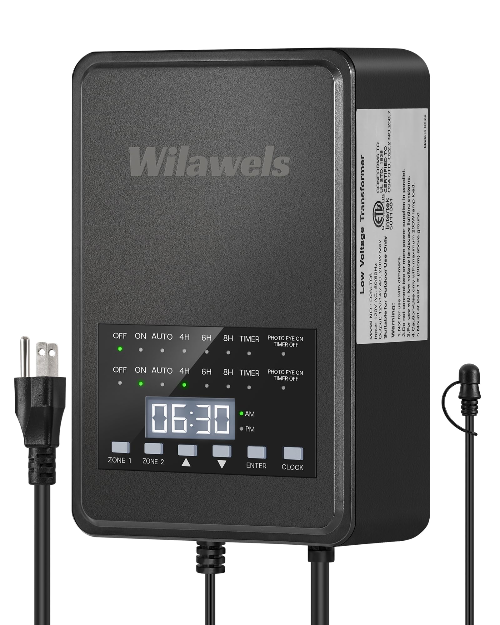 WILAWELS 200W Low Voltage Landscape Transformer, 2 Zone Independent Control 120VAC to 12/14VAC Low Voltage Transformer, Landscape Lighting Transformer