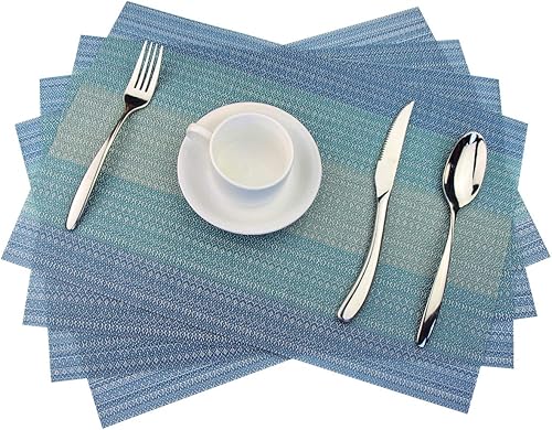 Miniatura 354 de PIGCHCY Juego de 6 manteles individuales beige de vinilo PVC duraderos para mesa de comedor, manteles individuales resistentes al calor, Beige -