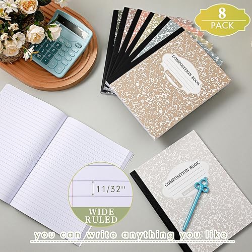 Miniatura 3 de Colarr Paquete de 8 cuadernos de composición de 9.75 x 7.5 pulgadas de ancho, libros de composición de papel de mármol a rayas de varios colores