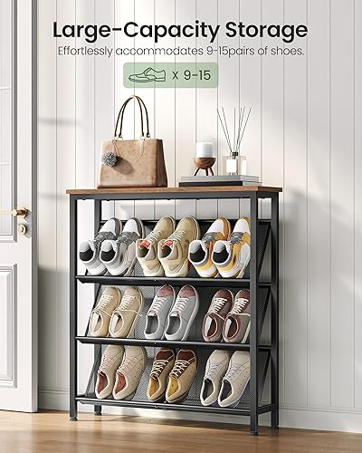 Miniatura 9 de Zapatero inclinado de 4 niveles, zapatero estrecho para entrada, organizador de zapatos con patas ajustables, estante delgado para zapatos con parte