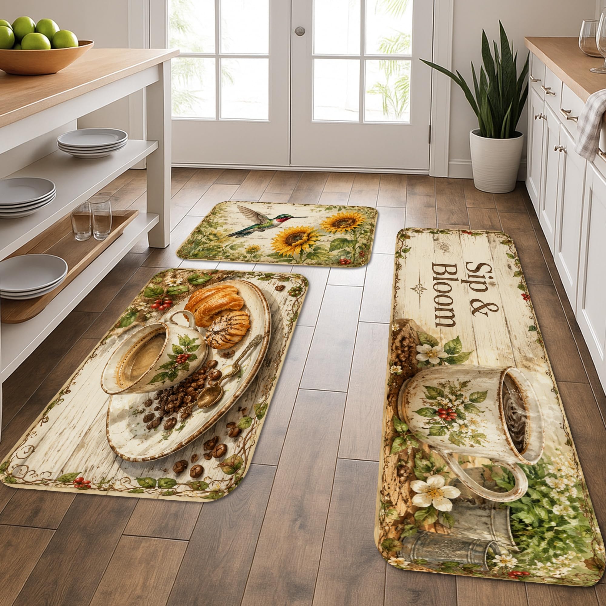 Coussin de printemps confortable tapis de cuisine lot de 3 floral sol