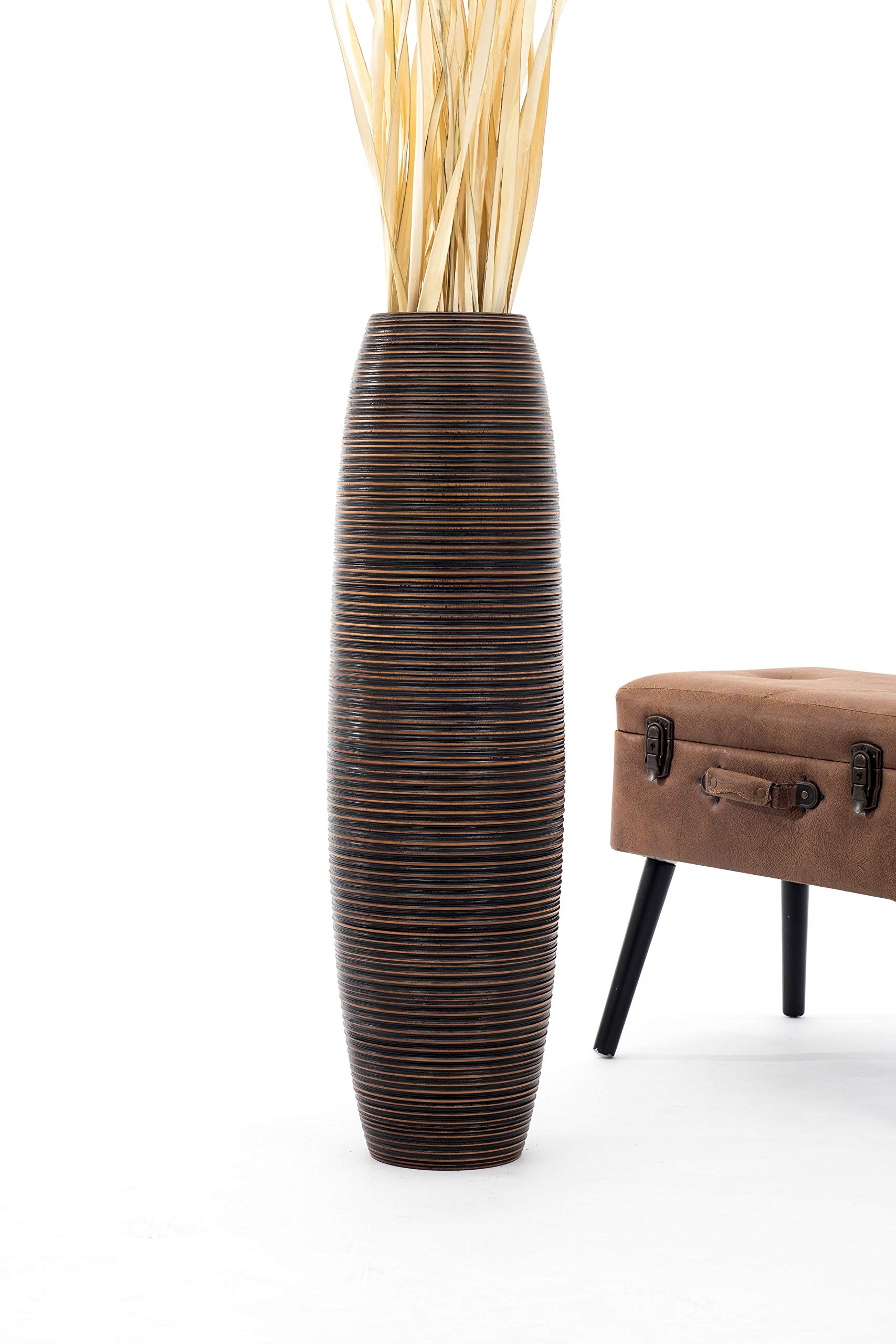 Leewadee Grand Vase de Sol 85 cm Bois de Manguier Pampa & Fleurs Séchées | Vase Déco pour Salon, pour Branches & Herbes Séchées. Plus solide que la Céramique, sans Eau. Bohème