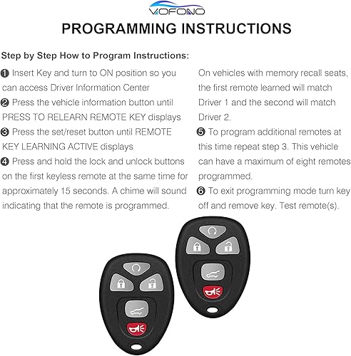 Miniatura 10 de Mando a distancia de entrada sin llave VOFONO para llave de coche compatible con Chevrolet SilveradoAvalanche 2007-2013Equinox 2007-2014Tahoe