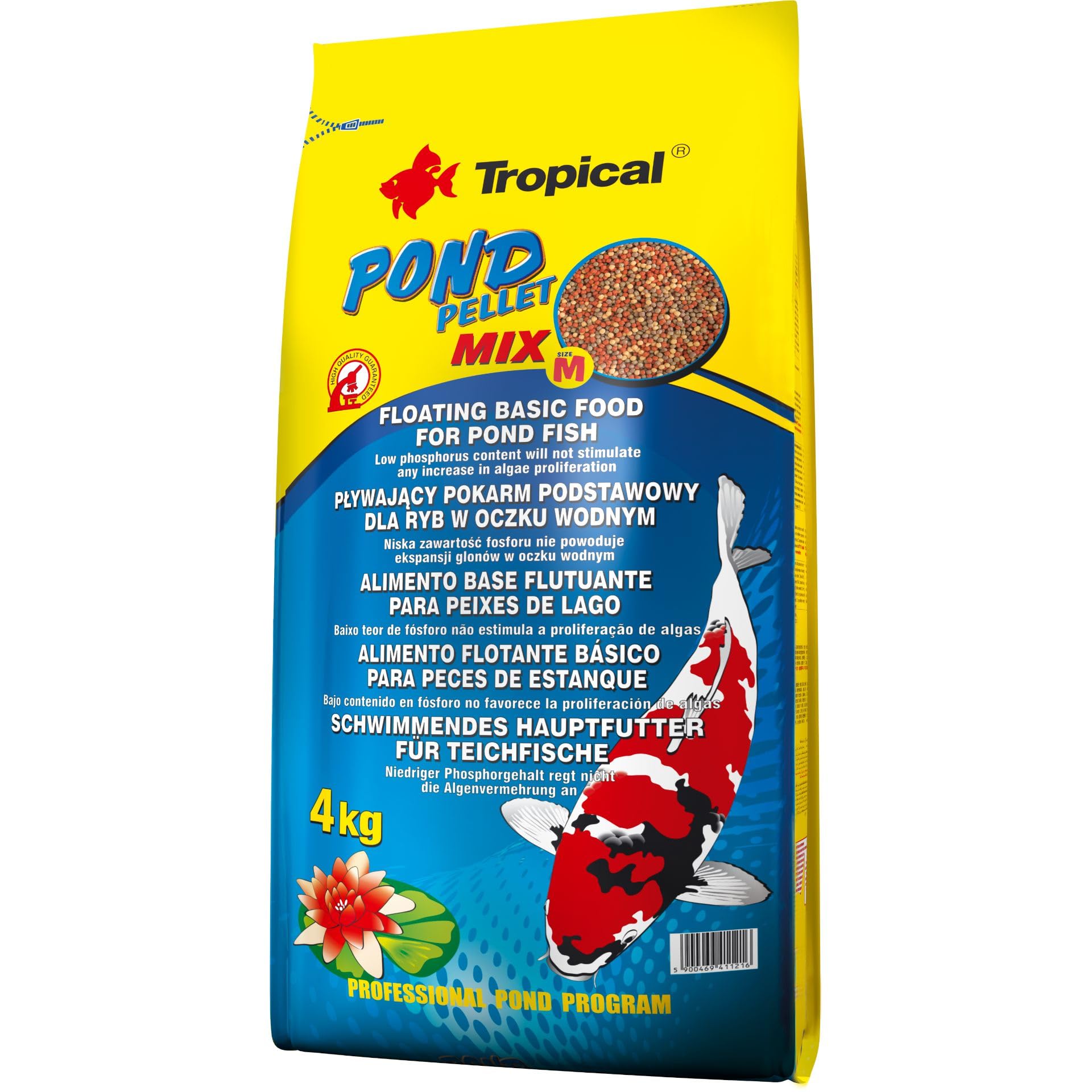 Tropical POND PELLET MIX SIZE M 4kg - Floating pond fish food pellets, for Goldfish, Koi and all cold water