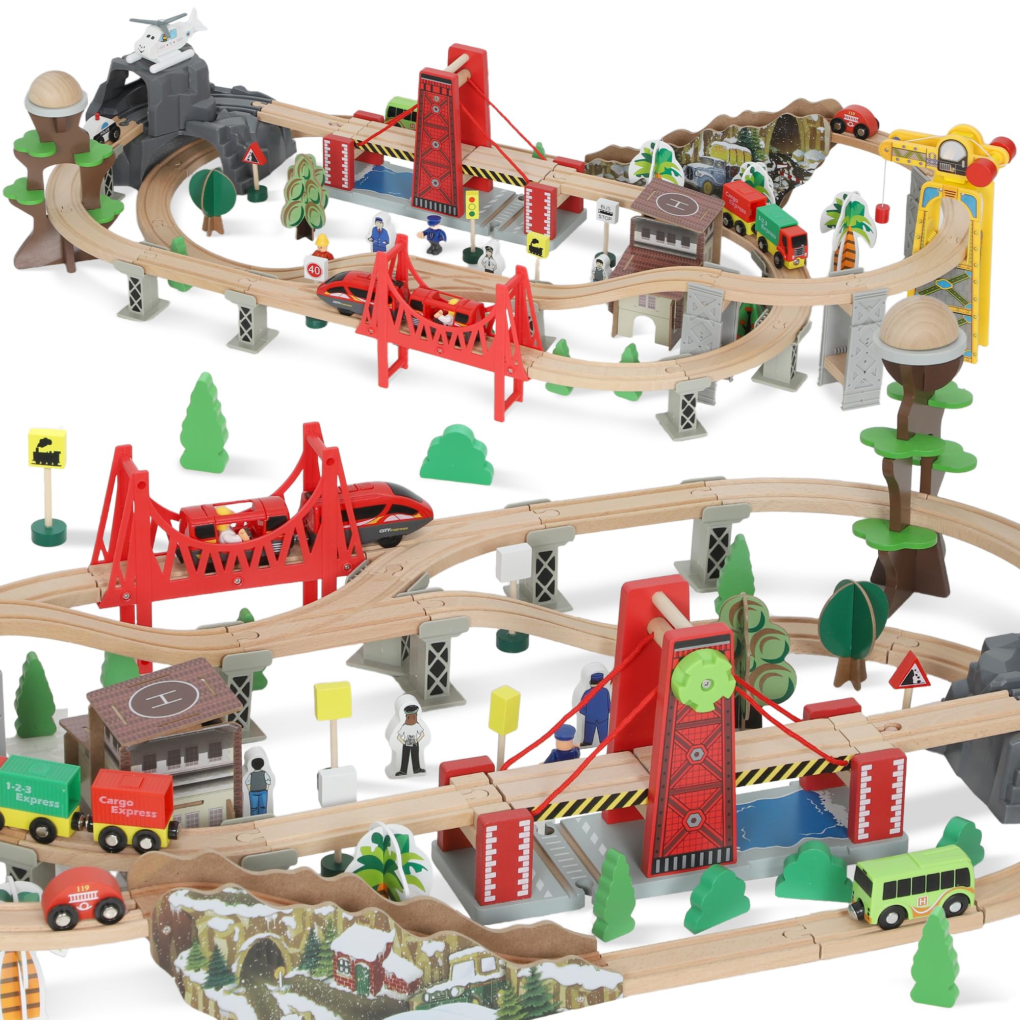 AIYAPLAY Tren de Madera Set 100 Piezas vía para niños 3+ años