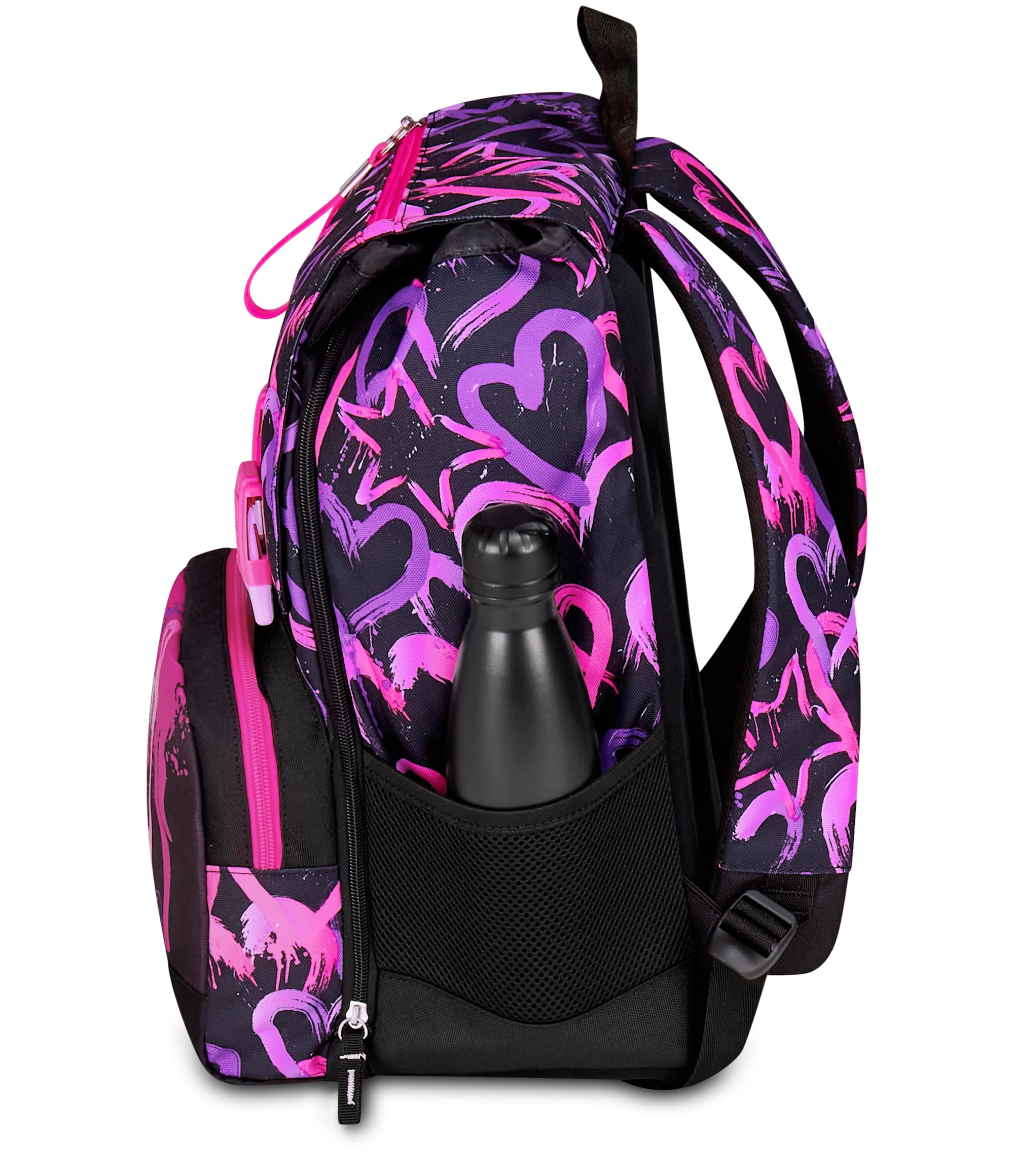Seven Erweiterbarer Schulranzen,für Schule Sport Freizeit, ab 1. Klasse, für Mädchen und Jungen, gepolsterter Rucksack, mit Trinkflaschenfach, rosa