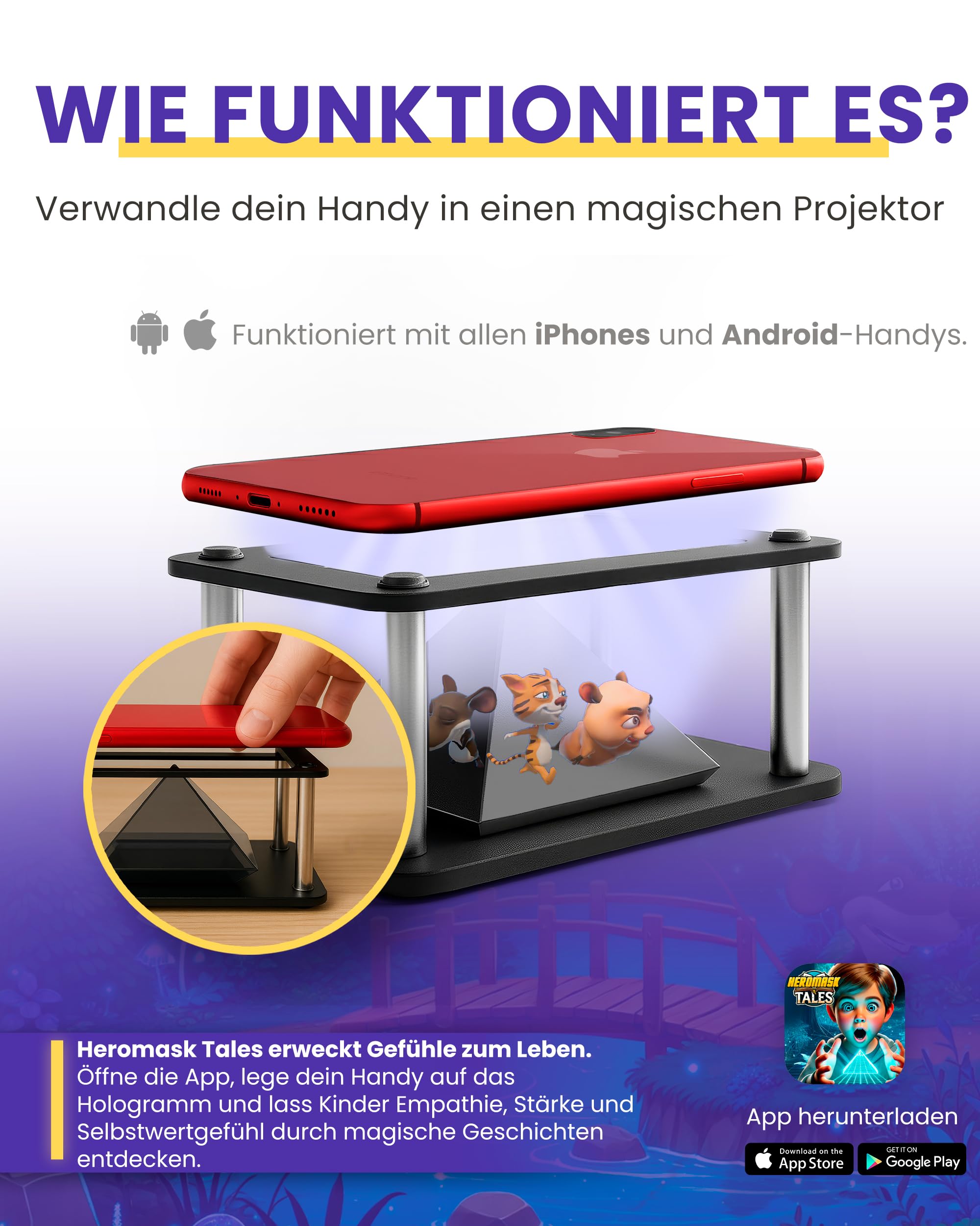 Heromask 3-in-1 Lernbundle – Sprachen, Mathematik & Geschichten in VR und Hologrammen | 2-in-1 Set mit VR-Headset + Hologrammpyramide | Originelles Geschenk für Kinder 5–12 Jahre
