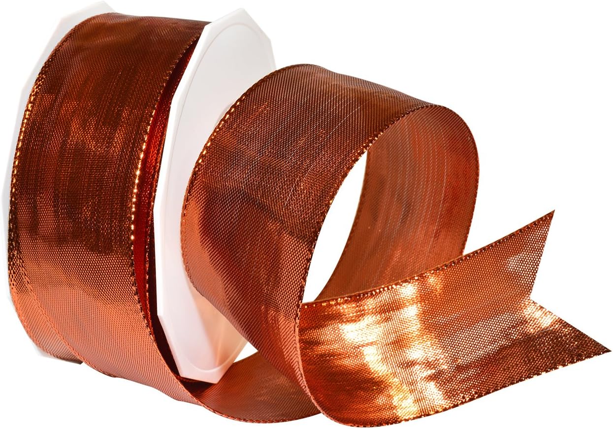 Morex Ribbon Devon Wired Polyester/Metallic Ribbon, 1-1/2" by 22 yd, Copper