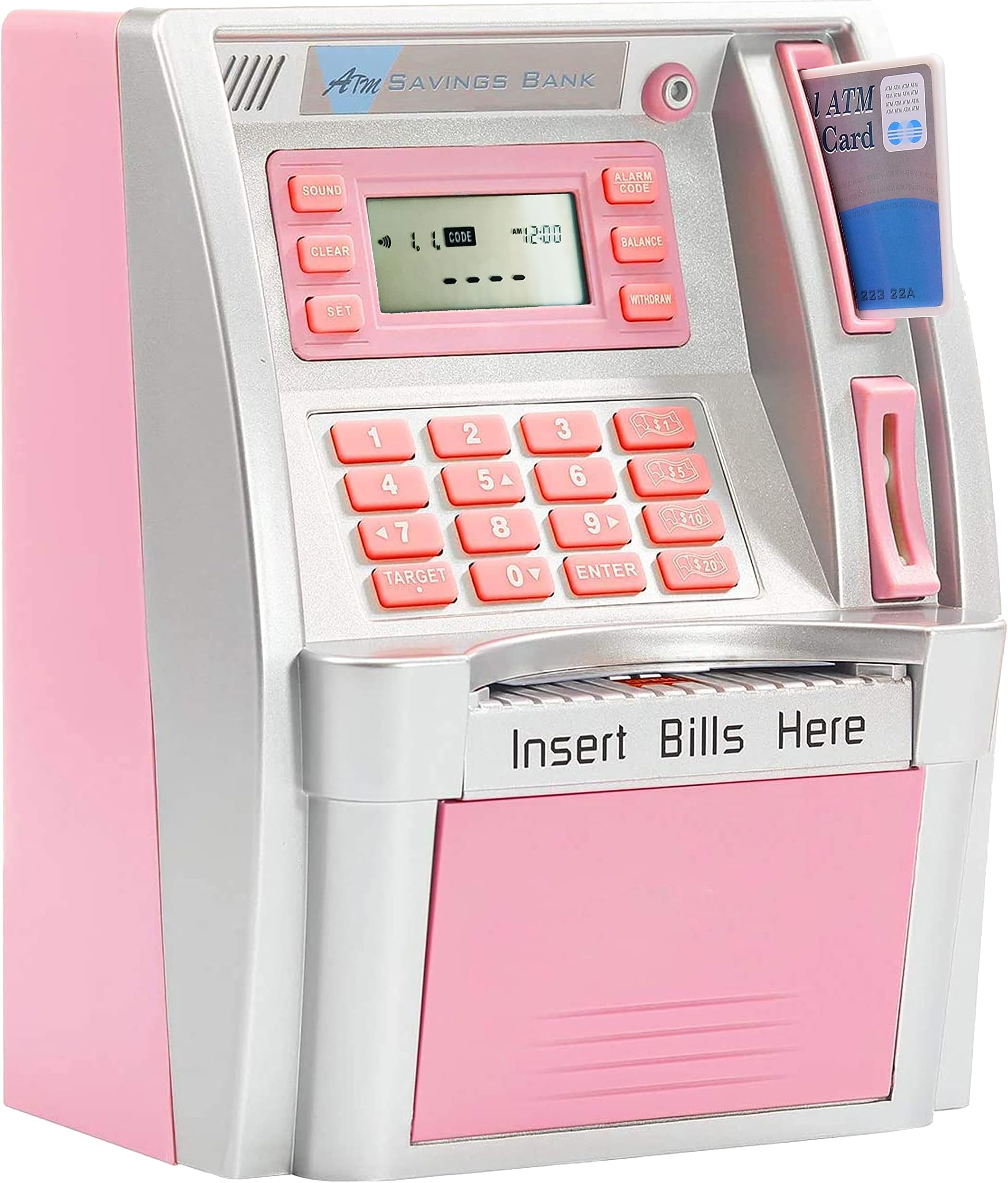 YaBoo ATM Savings Bank Digital Piggy Money Bank Machine,Electronic Cash Coin Money Box for Kids (Pink)