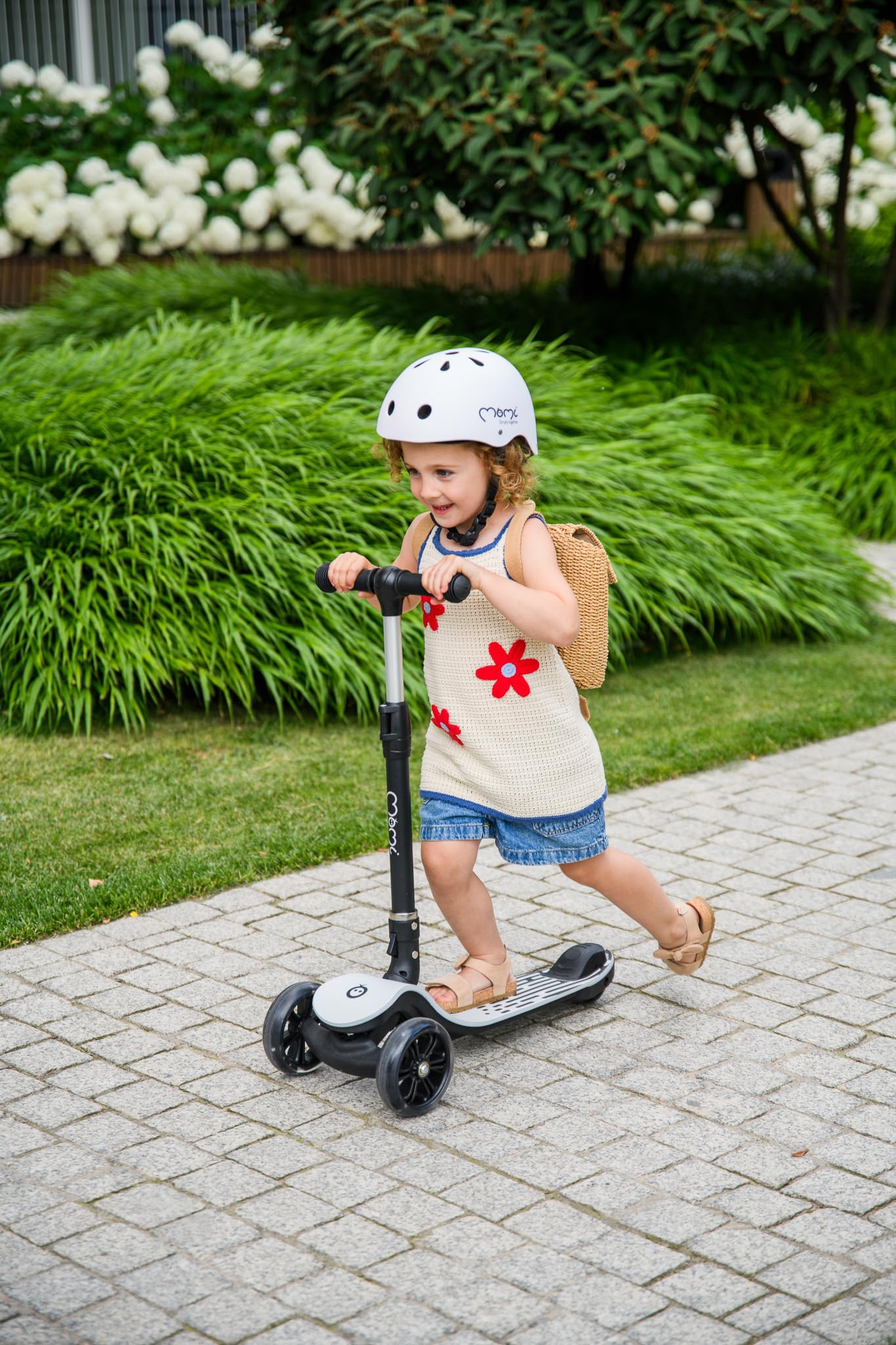 Trottinette Enfant 3 Roues MoMi SAN 2 en 1, Guidon réglable (60/66/72 cm), Pliable, Roues LED avec roulements ABEC-7, Frein à Pied, légère (2,7 kg)