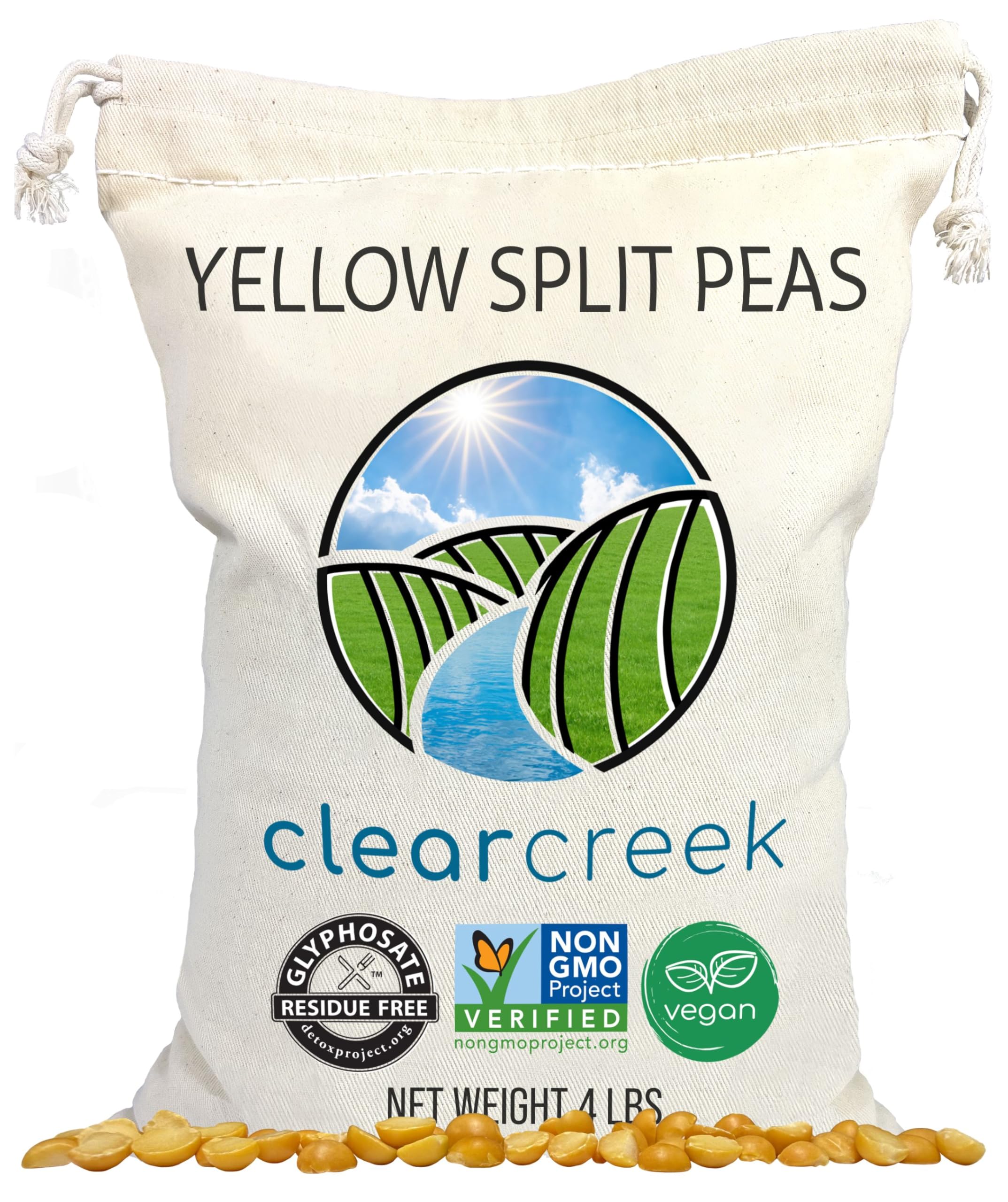 CLEAR CREEK Certified Glyphosate Residue Free Yellow Split Peas | 4 lb | Non-GMO | Kosher | Vegan
