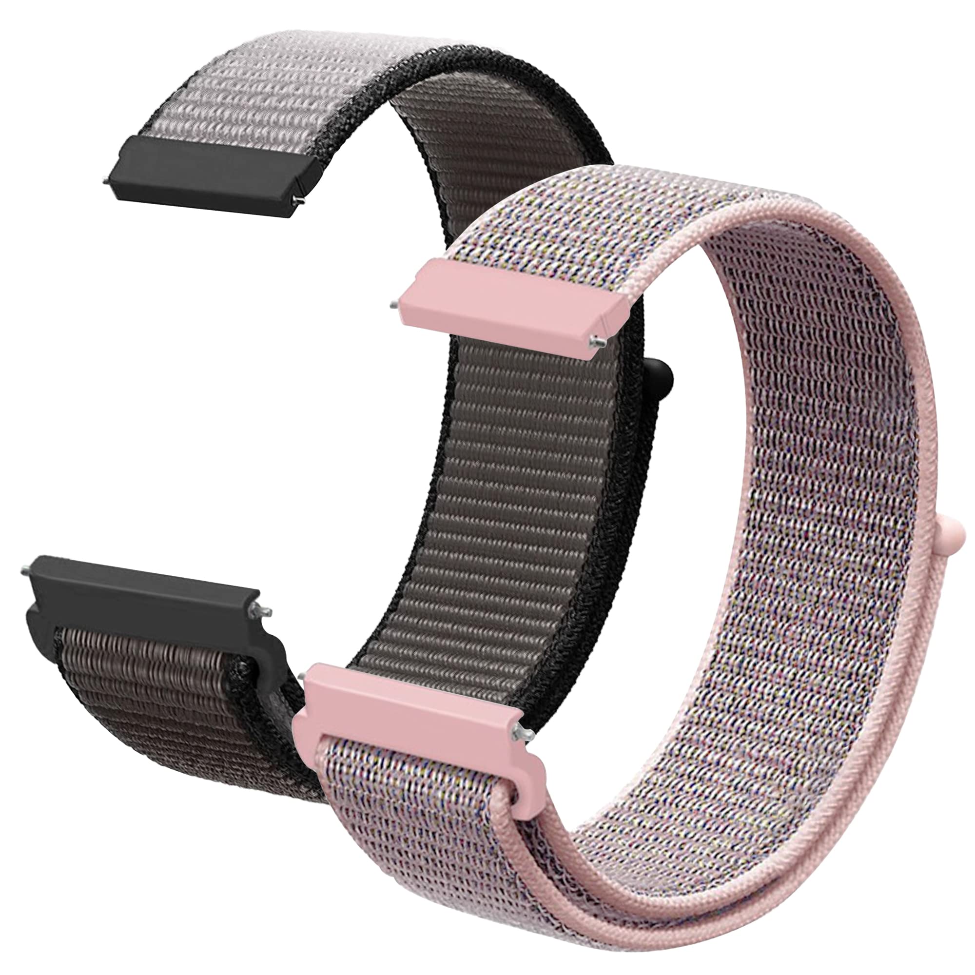 beifon 2Pcs Quick Release Watch Strap 20mm, 22mm Nylon Replacement Watch Band Adjustable Nylon Fabric Watch Straps Breathable Smart Sport Watch Wristbands for Men Women (22mm, Pink+Grey)
