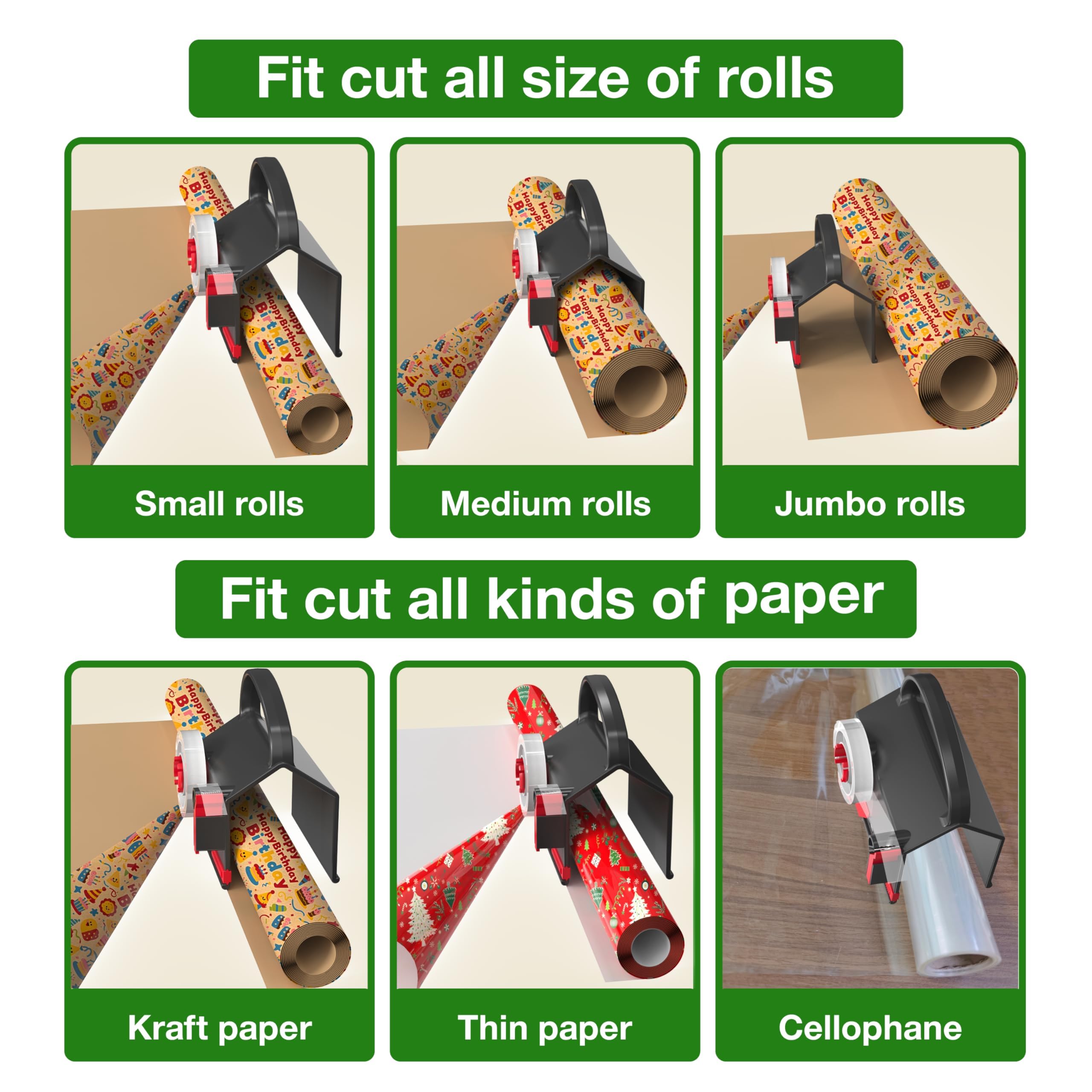Quuylin Coupe Papier Cadeau, 2 lames et 2 rubans adhésifs | Massicot Rouleau de Papier Cadeau de Noël, Massicot Remplaçable, Pour le Papier Cadeau, Noël, Emballage Cadeau