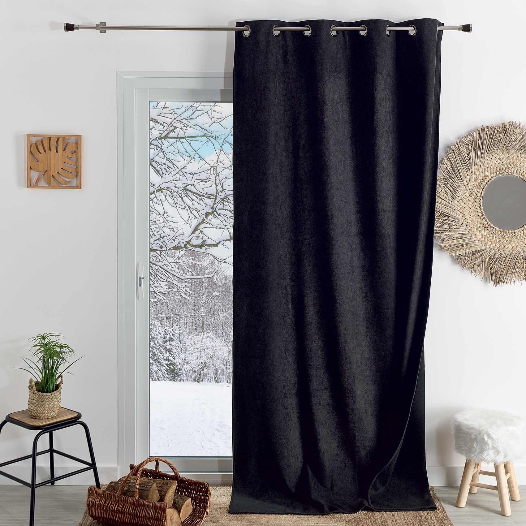 HomeMaison.com Insulated Curtain – Thermal Curtain – Blackout Curtain – Black Curtain – 140 x 260 cm