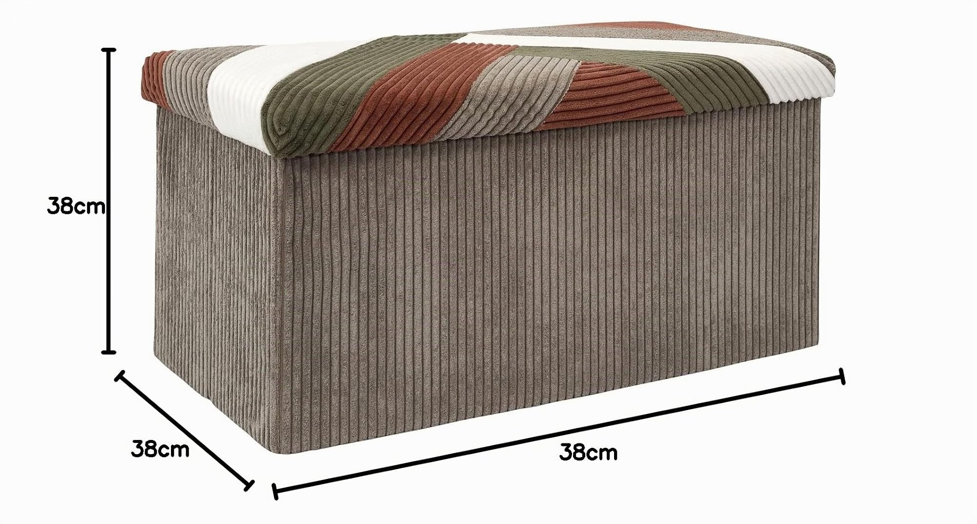 Home Deco Factory, HD0551, Panca Pieghevole Cotele Patchwork Multifunzionale, Pratico Contenitore e comodità di Seduta, Ideale per Soggiorno,Dimensioni 76x38x38 cm, Beige, Grigio, Rosso, Verde