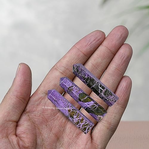Miniatura 2 de Stichtite Crystal Points Bulk Healing Crystals and Stones - Pack of 3 Single Terminated Healing Wand Point Bulk Crystals for Crafts, Crystal Grid,
