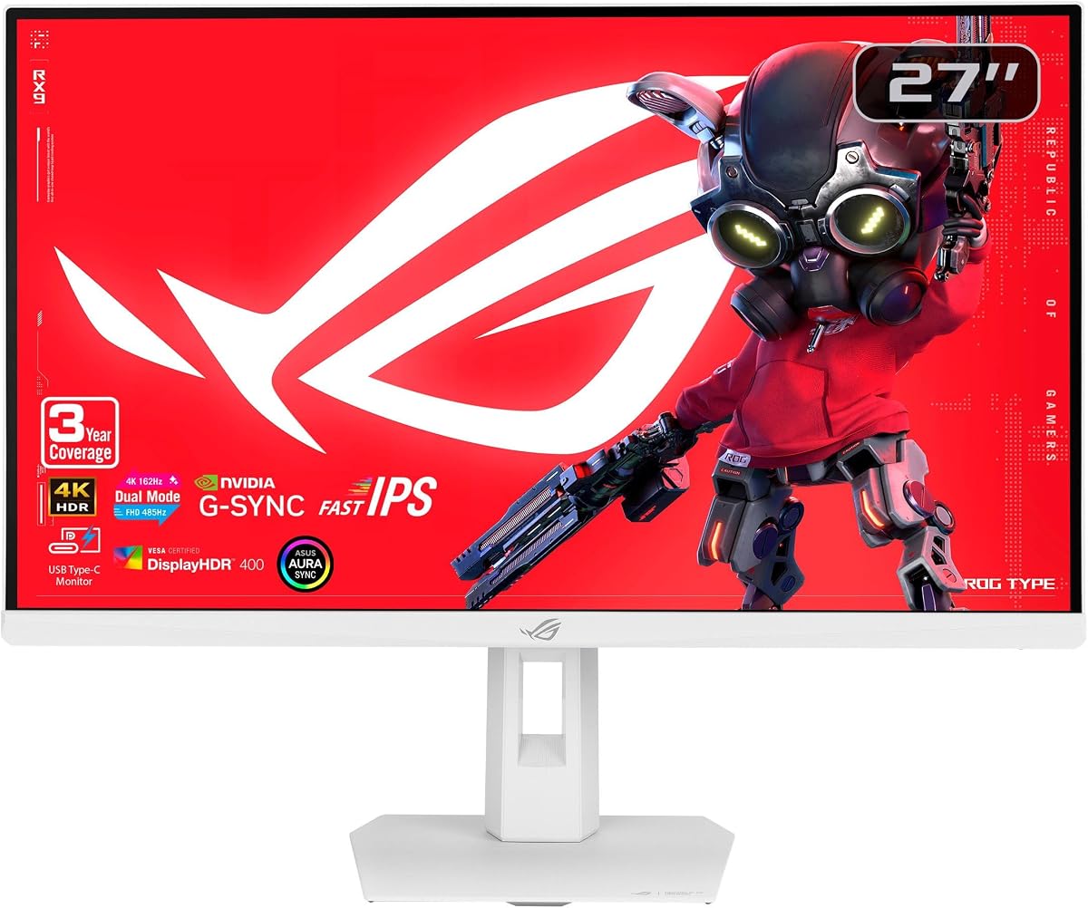 ROG XG27UCGR-W 27 Inch 4K 162Hz White USB-C G-SYNC Gaming Monitor | Dual Mode FHD 485Hz, Fast IPS, ELMB Sync, DisplayWidget Center, 0.3ms, HDR for PS5 and Xbox