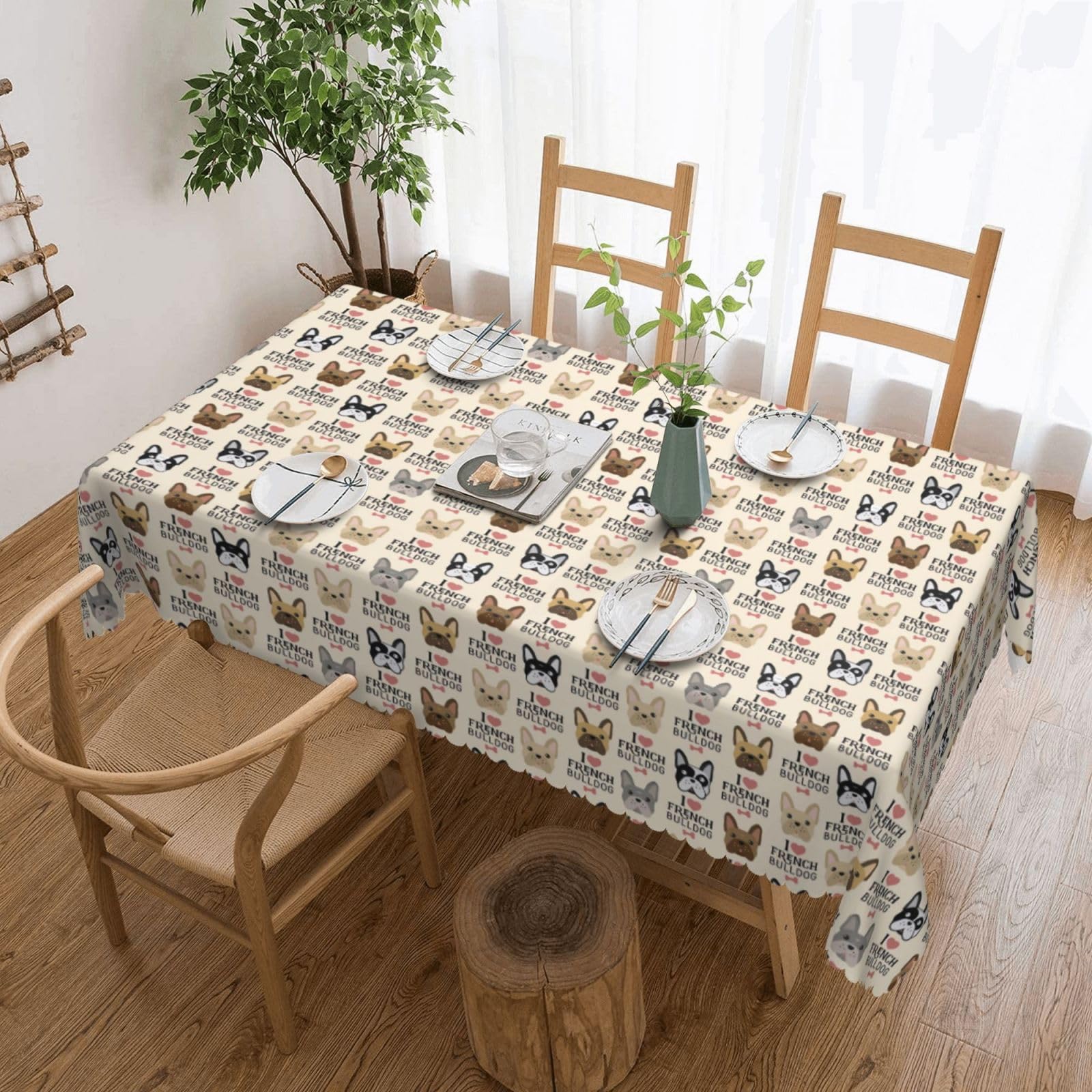 Nappe rectangulaire tissu motif bouledogue pour pique-nique, buffet et grand événement