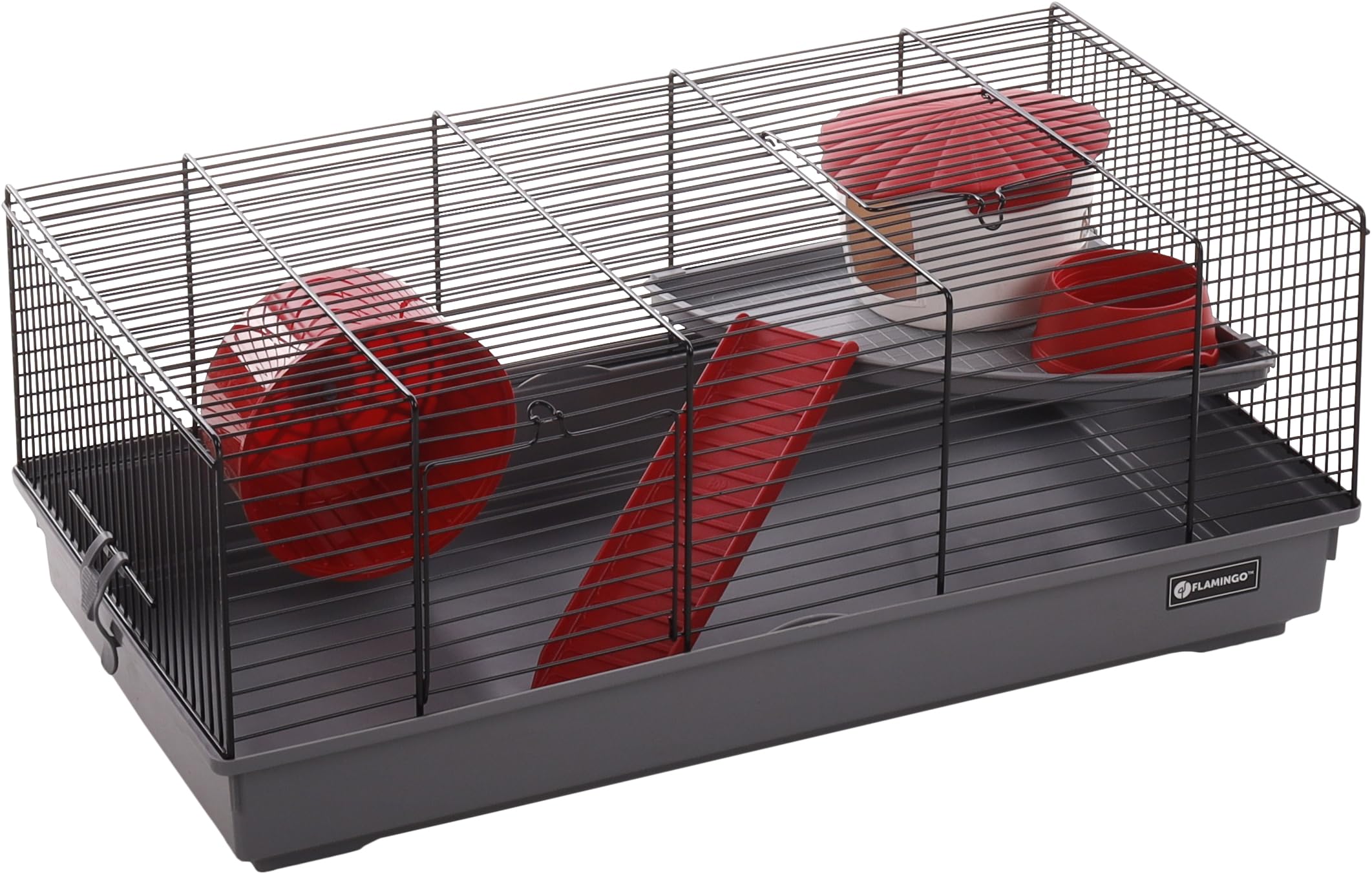 Flamingo - Gabbia per criceto Jing - Compatta e ben attrezzata - Nero/Grigio, 58 x 31,5 x 22,5 cm