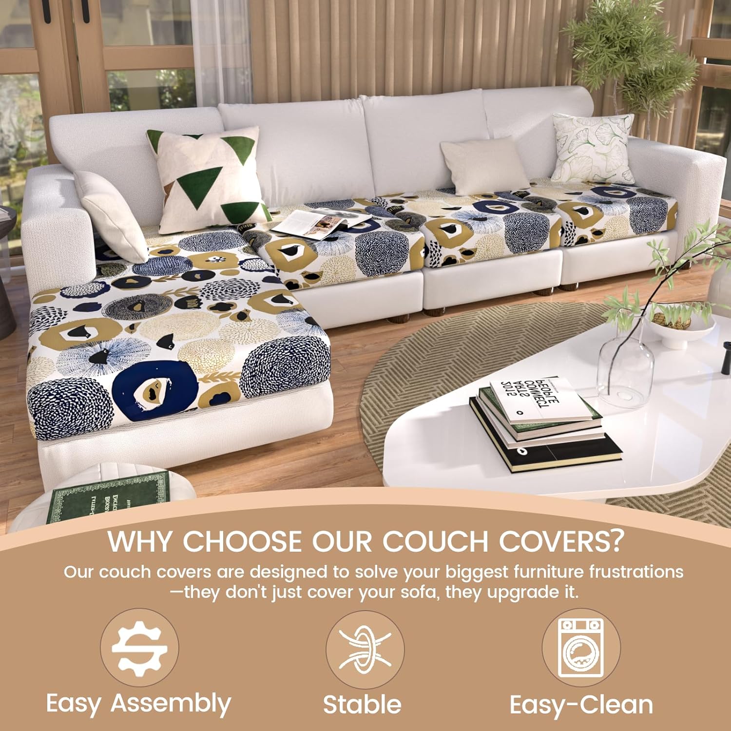 Couch Covers for Sectional L Shaped Sofa Cover with 3 Seat Cushion Cover-Print L-Shape Sofa Slipcovers,Washable 3 Seat l Shaped Couch Cover