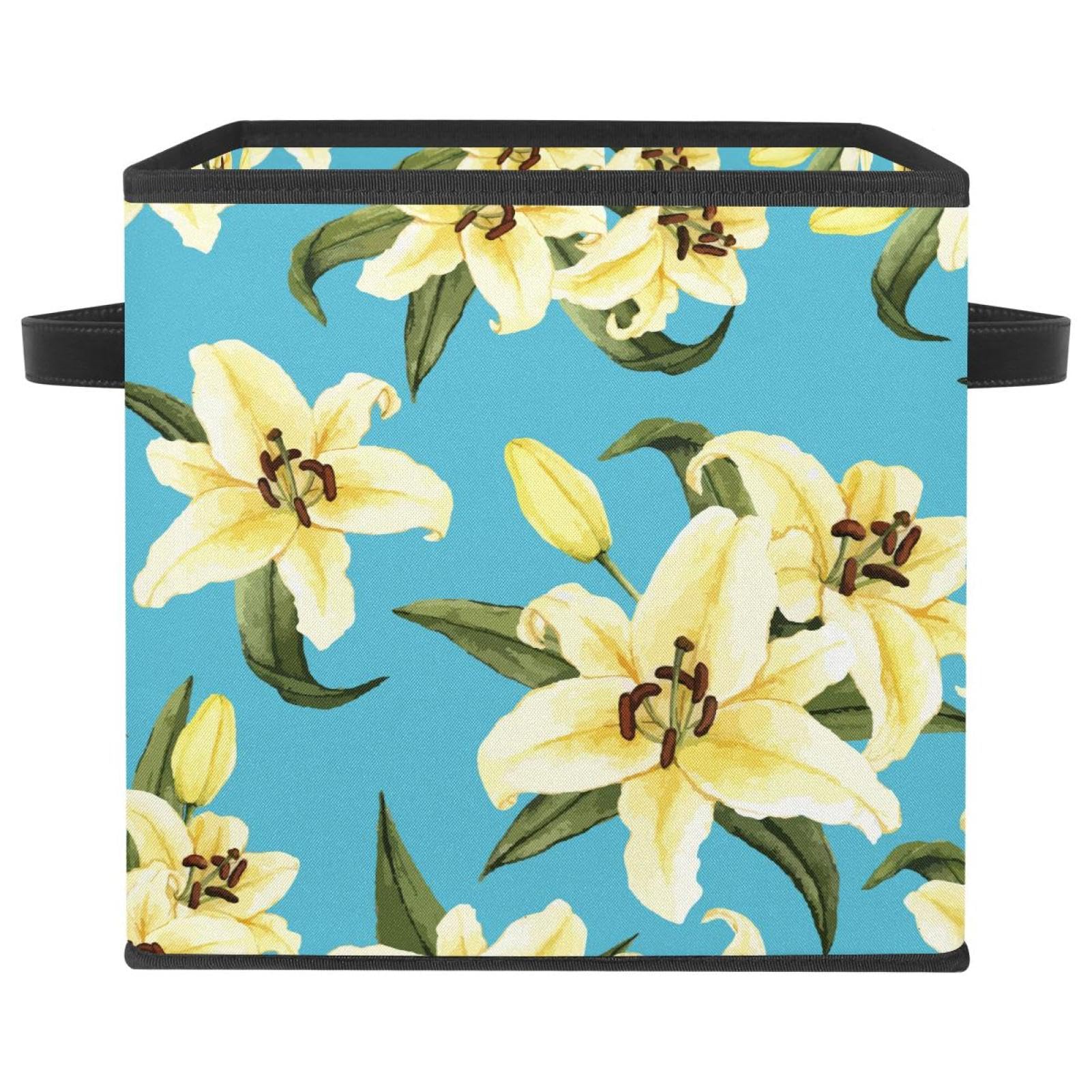 Boîte de rangement cube en tissu motif lys pour résoudre le désordre du placard