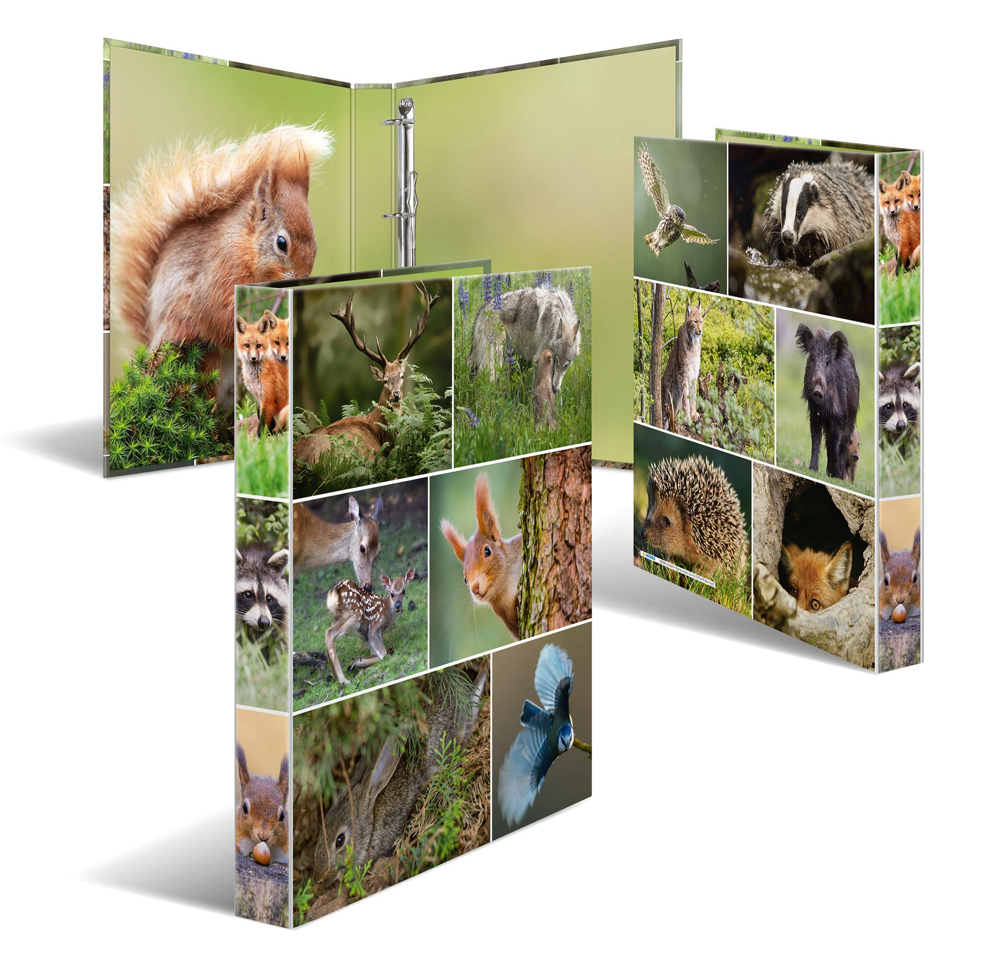 HERMA Ringbücher A4 Tiermotive Set, 10 Stück, schmal, 4 Ringe, 35 mm breit, Kinder Ringordner mit Tier Motiv, bunter Ordner mit Innendruck für Jungen und Mädchen