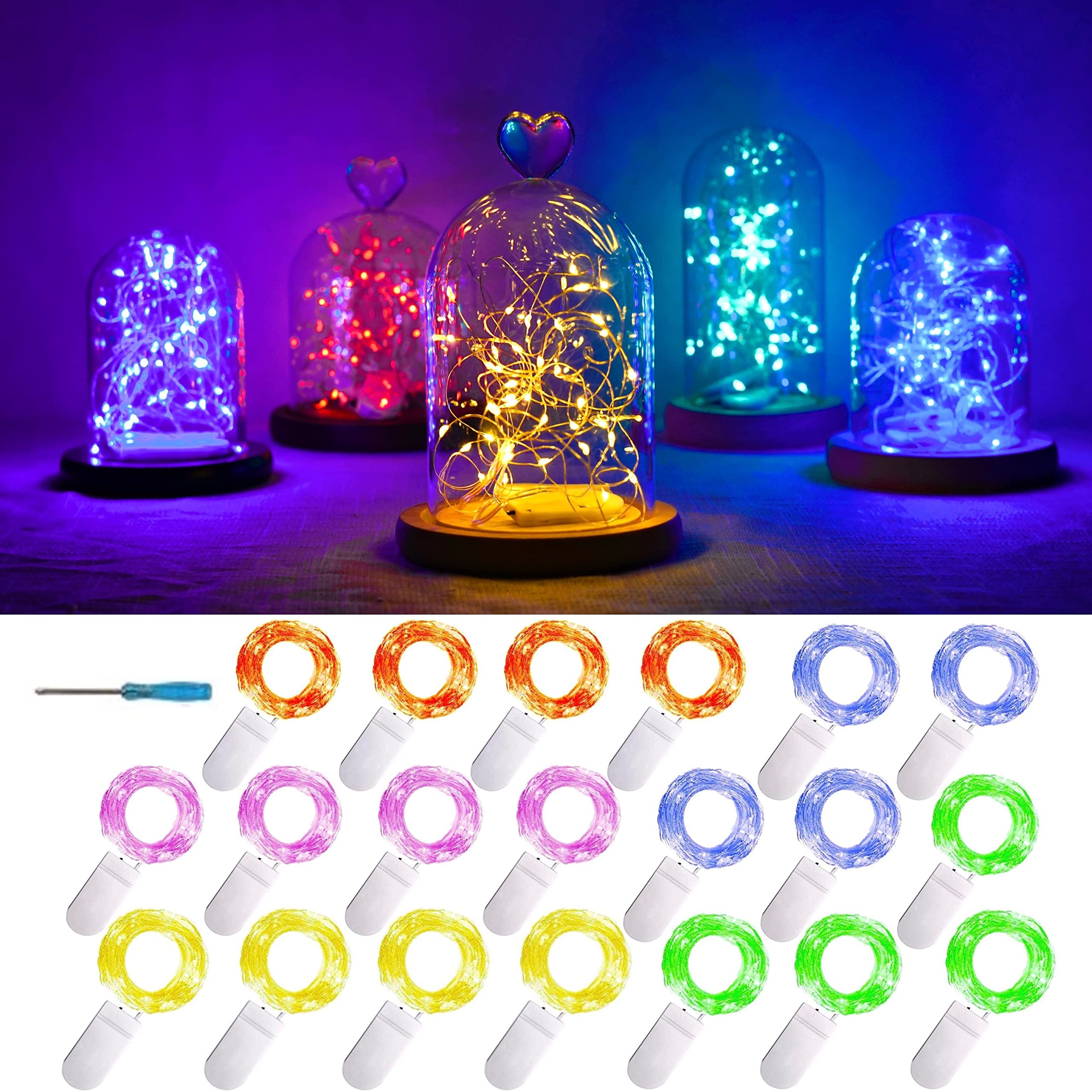 Lichterkette, 20 LEDs, batteriebetrieben, silberfarben, Kupferdraht, Sternenlichterkette, für DIY, Party, Weihnachten, Kostüm, Hochzeit, Ostern, Tischdekoration (mehrfarbig)