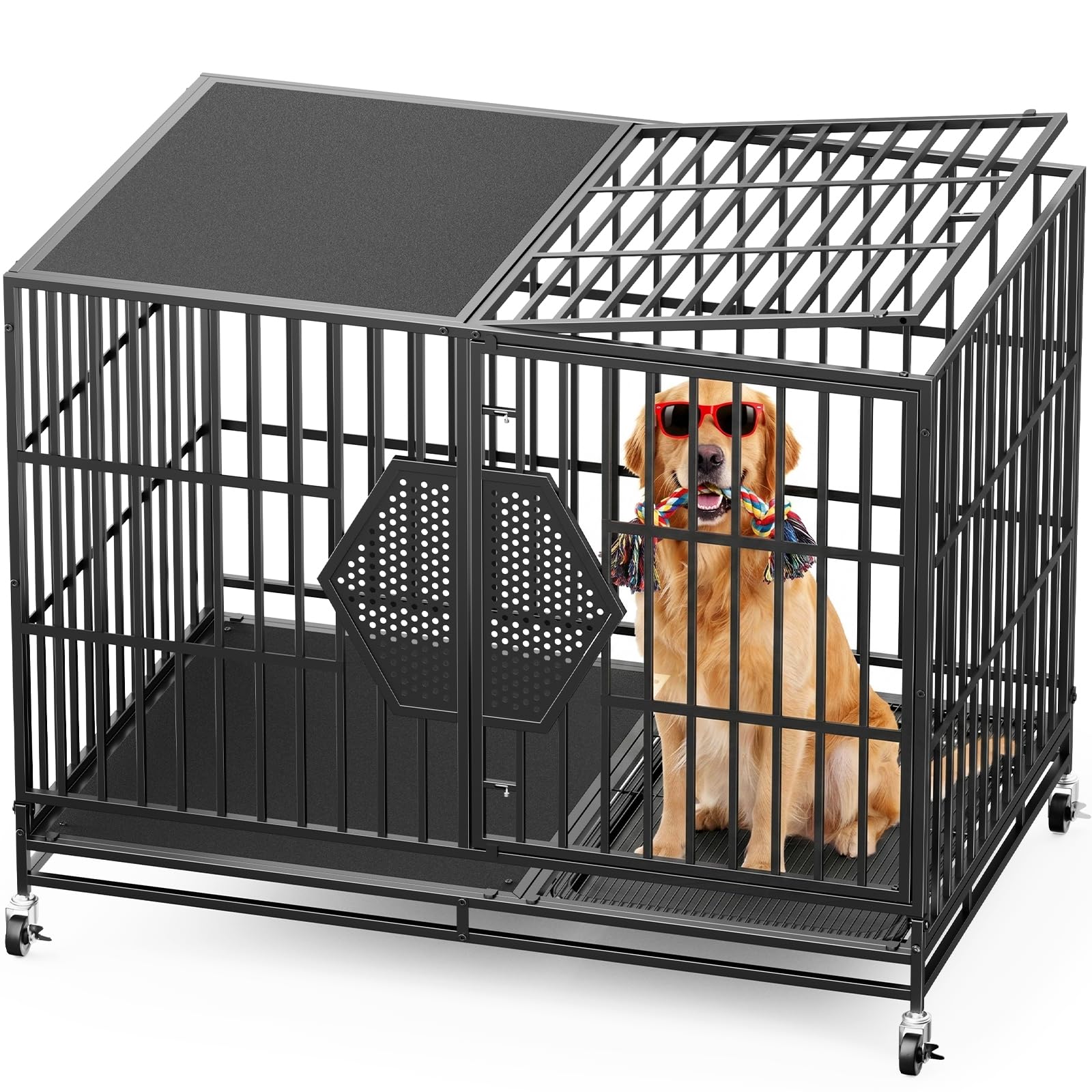 CAMMOO 48 inch heavy duty dog crate with dual top